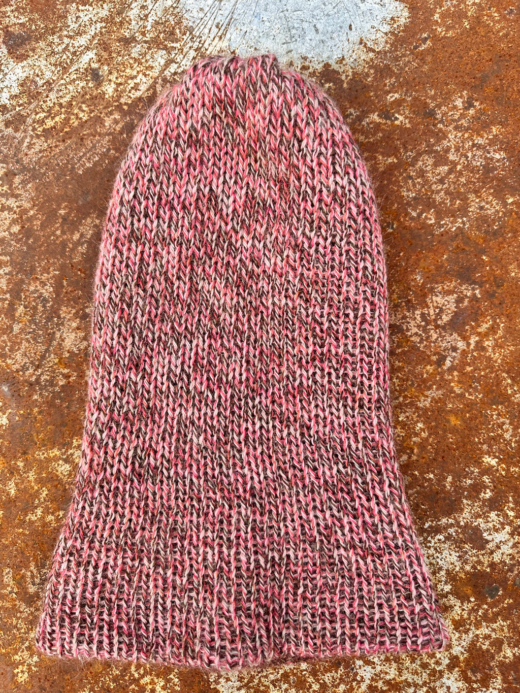 Double knit 100% Alpaca hat with fold over brim. Reversible.