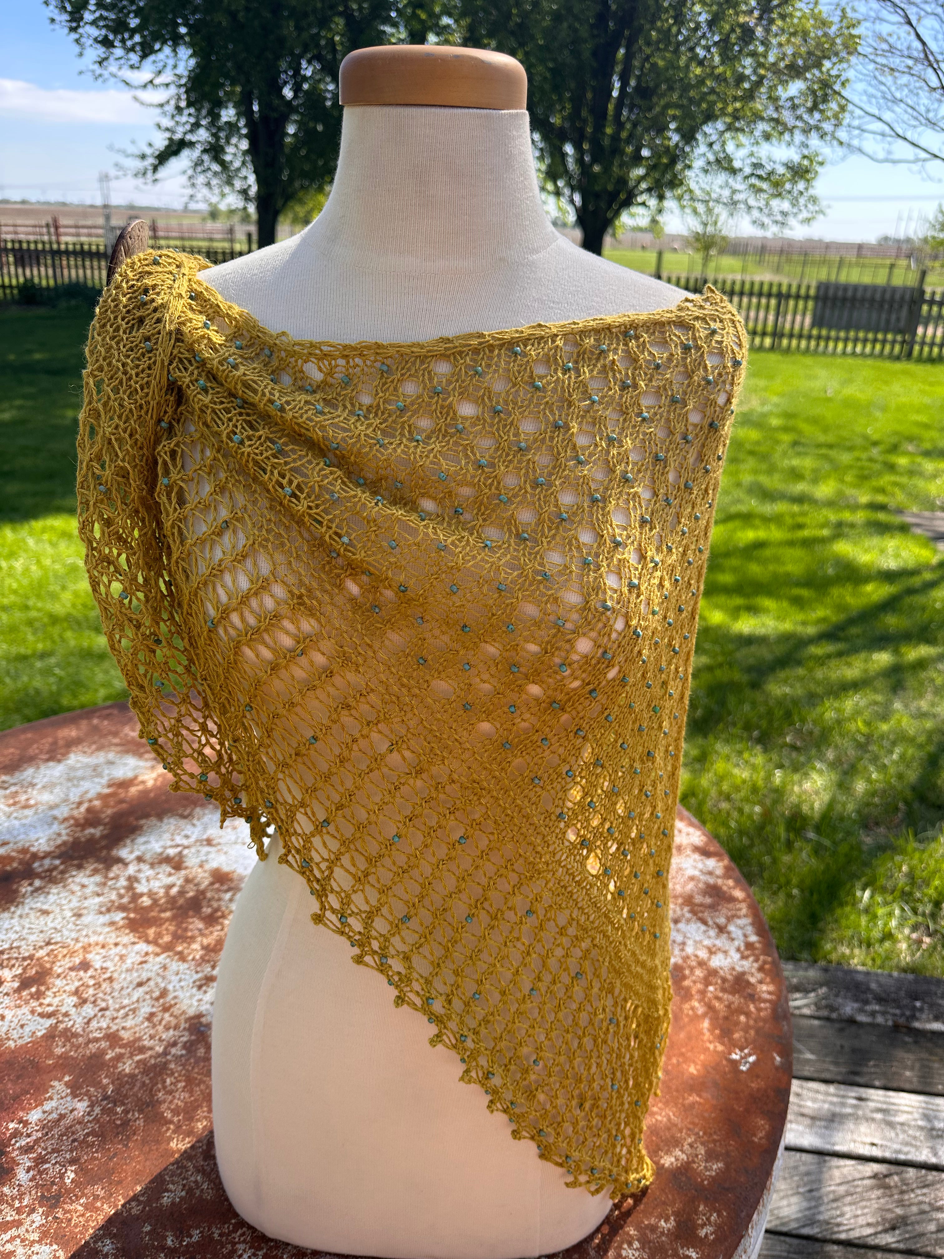 Hand knit Llama/Silk beaded lace shawl. Luxury.
