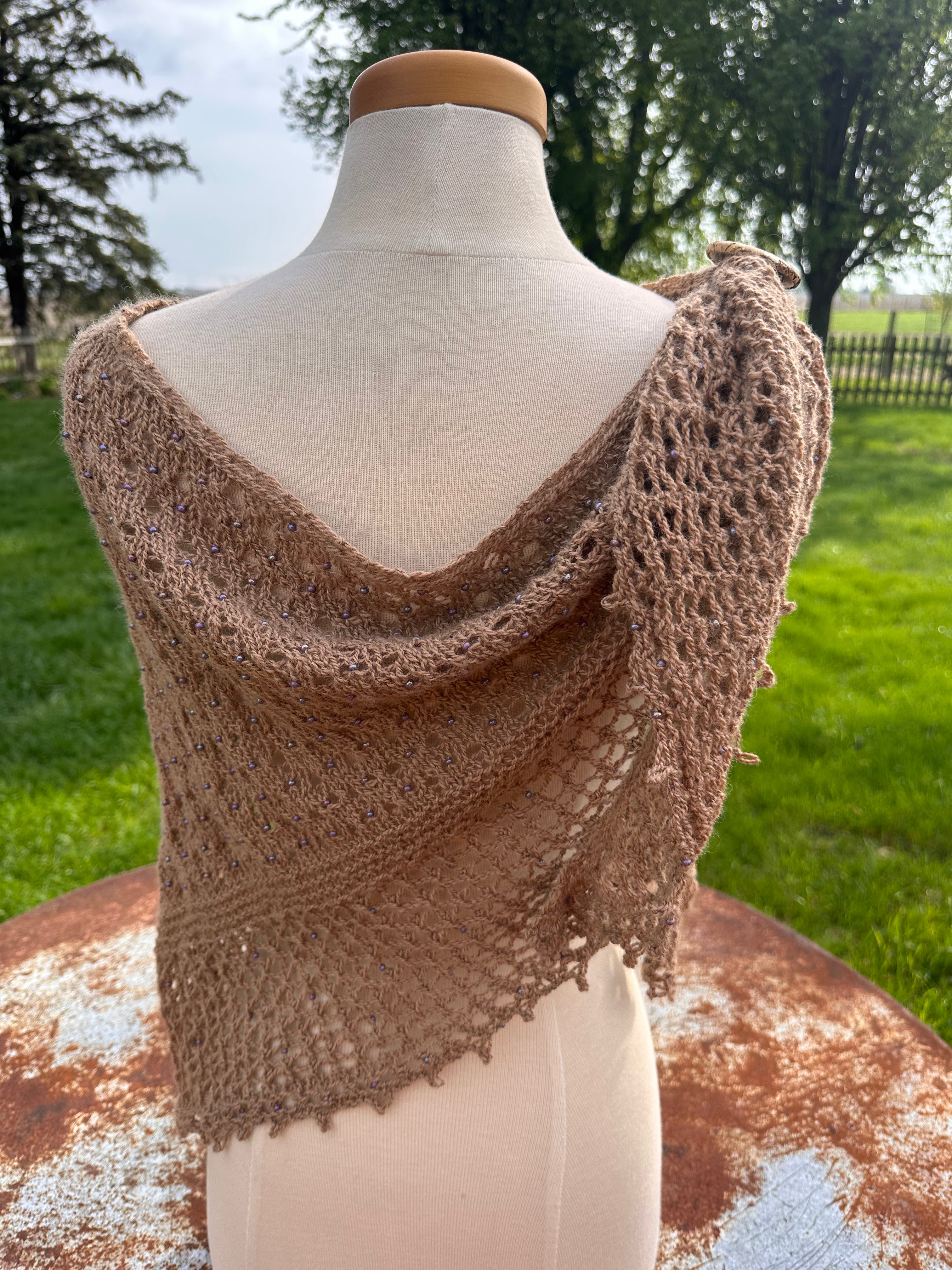 Hand knit 100% Alpaca beaded lace shawl. Luxury.