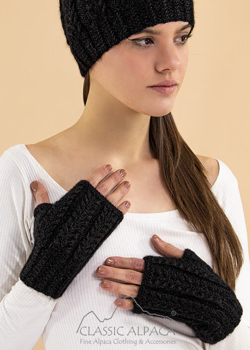 Classic Alpaca Herringbone Fingerless Glove image 2