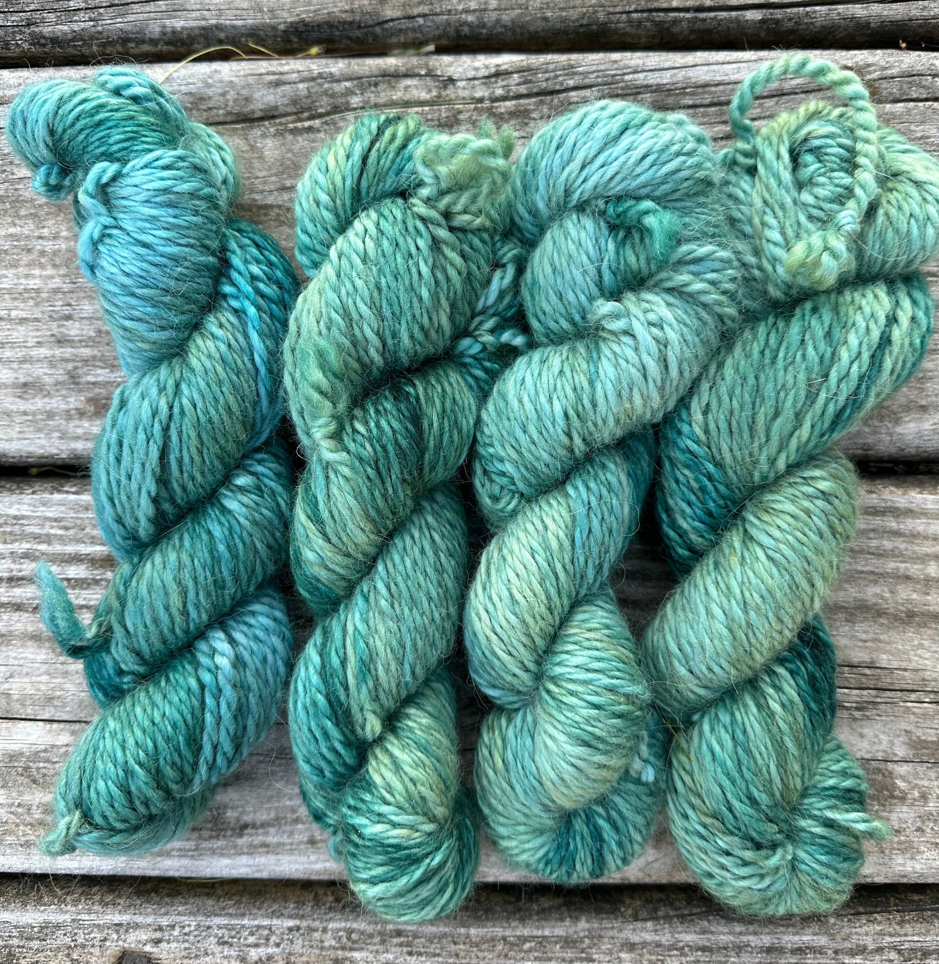 Hand dyed 100%  alpaca yarn. Imported yarn hand dyed by me. 109 yards.