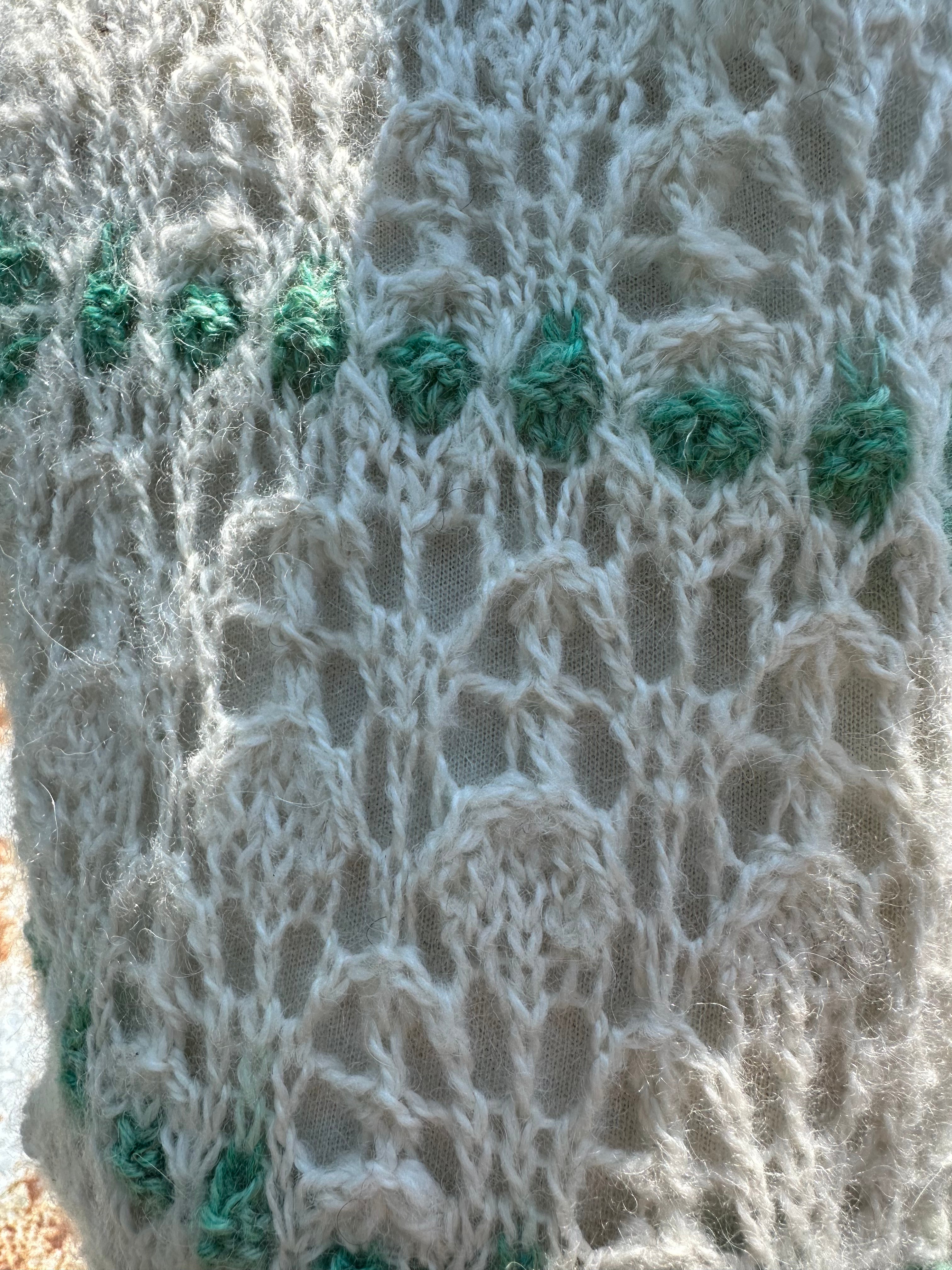 100% USA Alpaca hand knit scarf. Delicate lacey pattern.