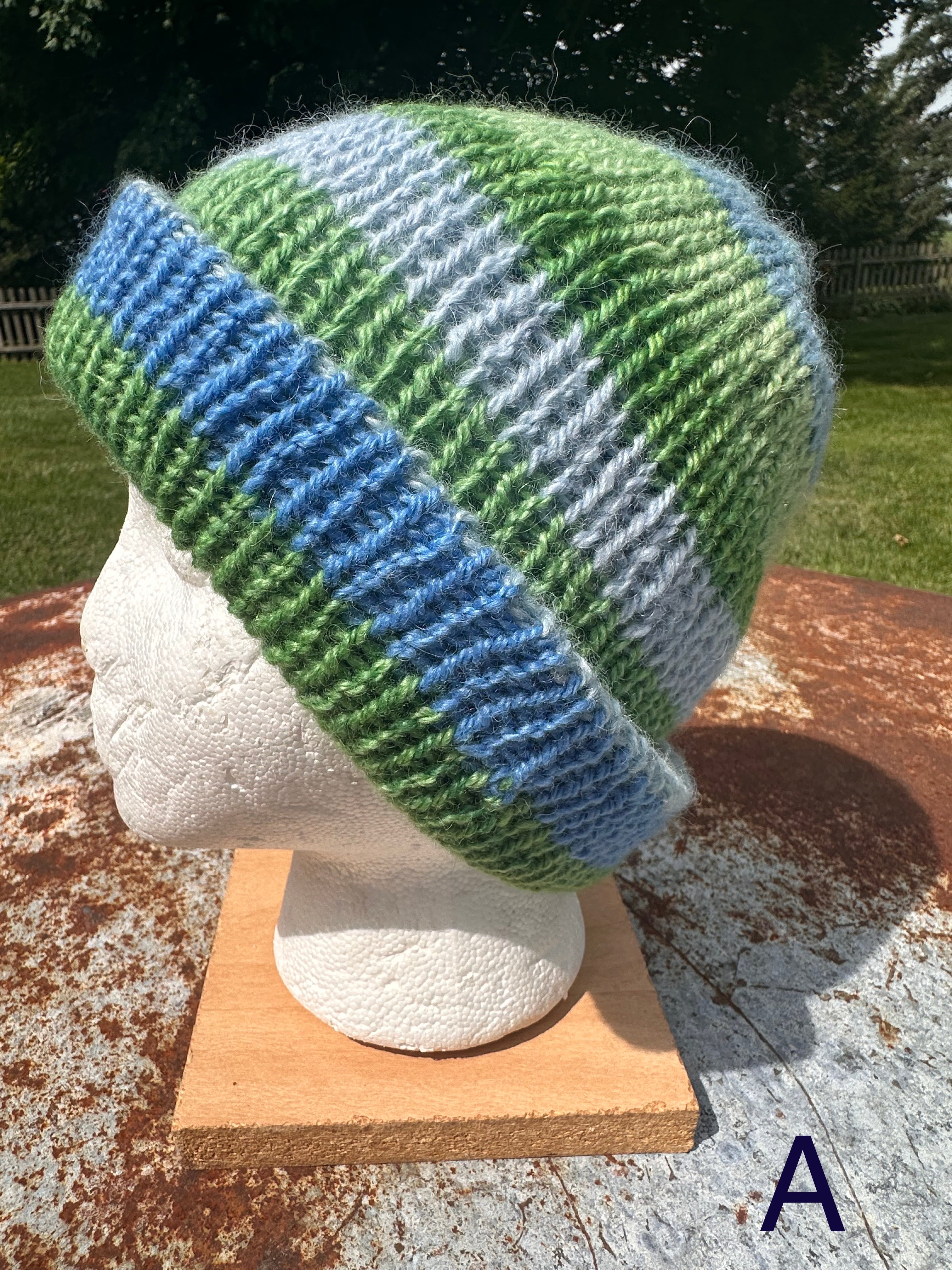 Thick Reversible English Double knit Alpaca hat with fold over brim