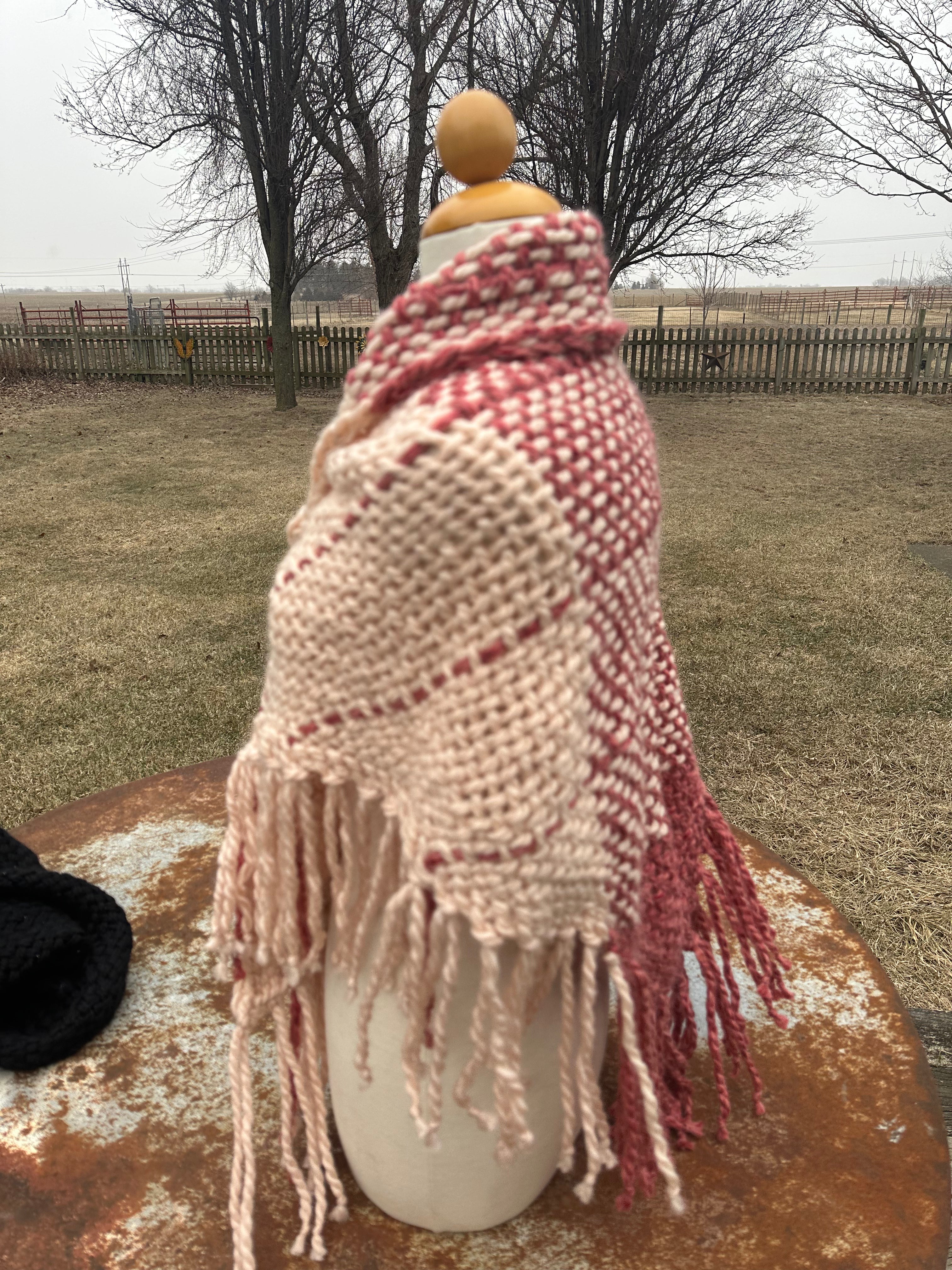 Hand woven alpaca shawl with fringe. 20% Alpaca  plus Acrylic. Chunky yarn.
