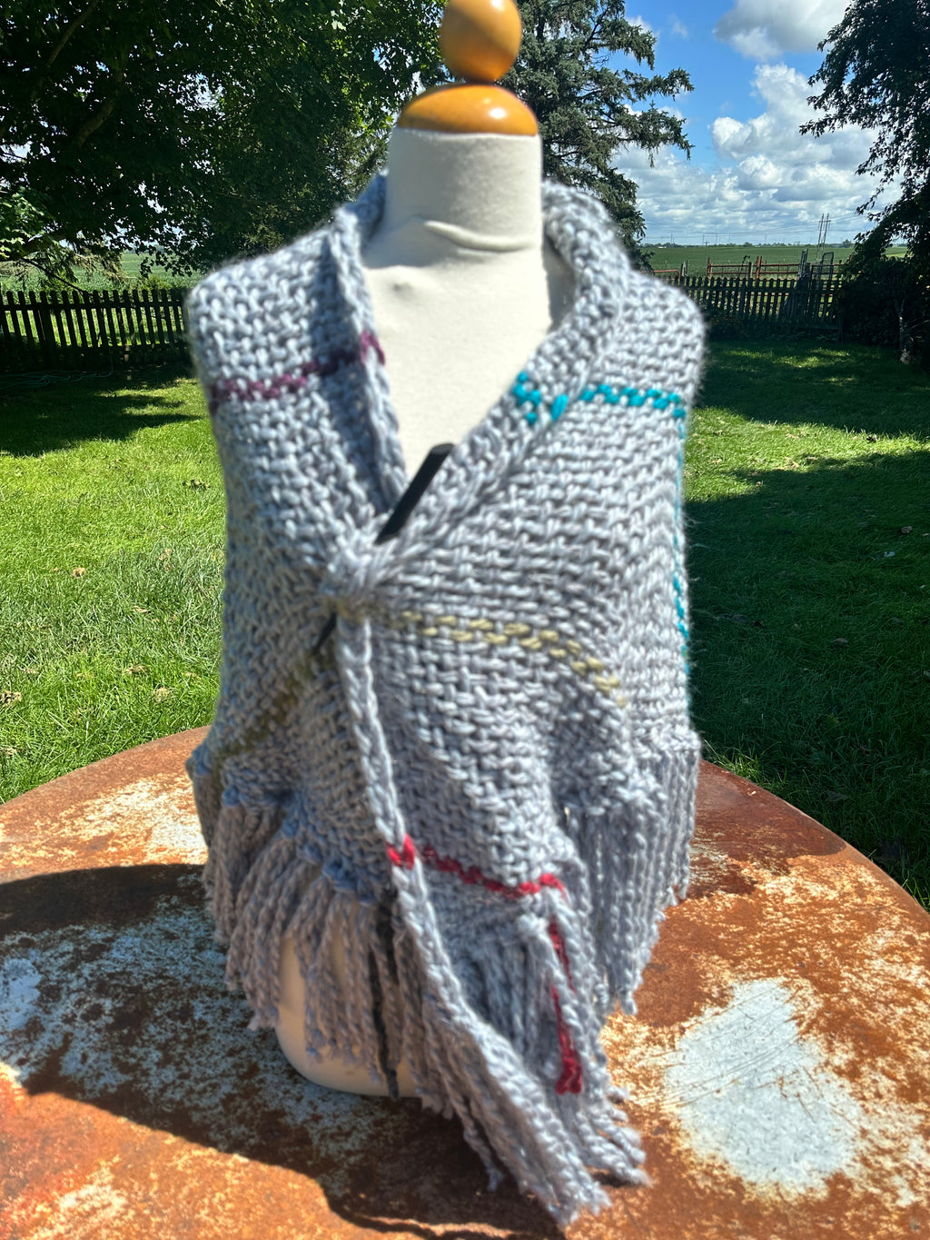 Hand woven alpaca shawl with fringe. 20% Alpaca  plus Acrylic. Chunky yarn.