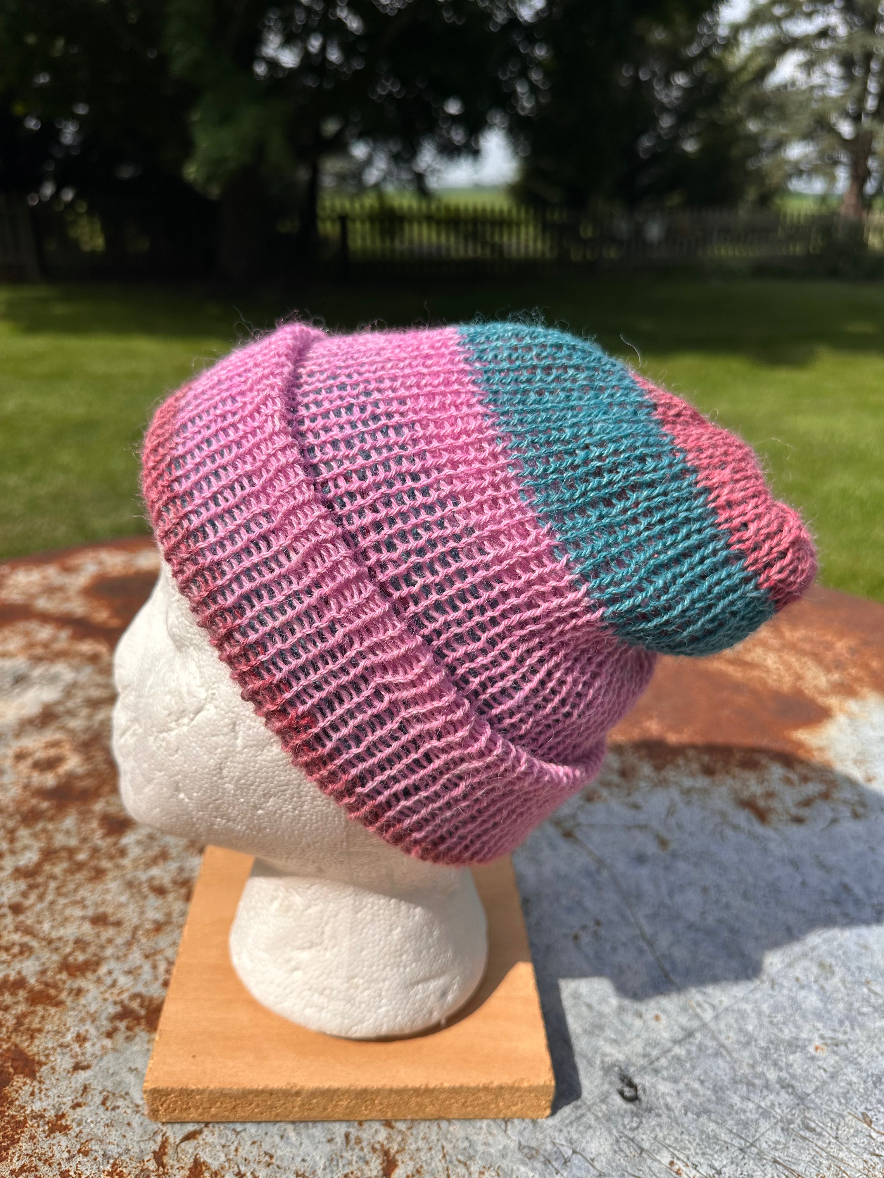 Lightweight double knit Alpaca hat with fold over brim