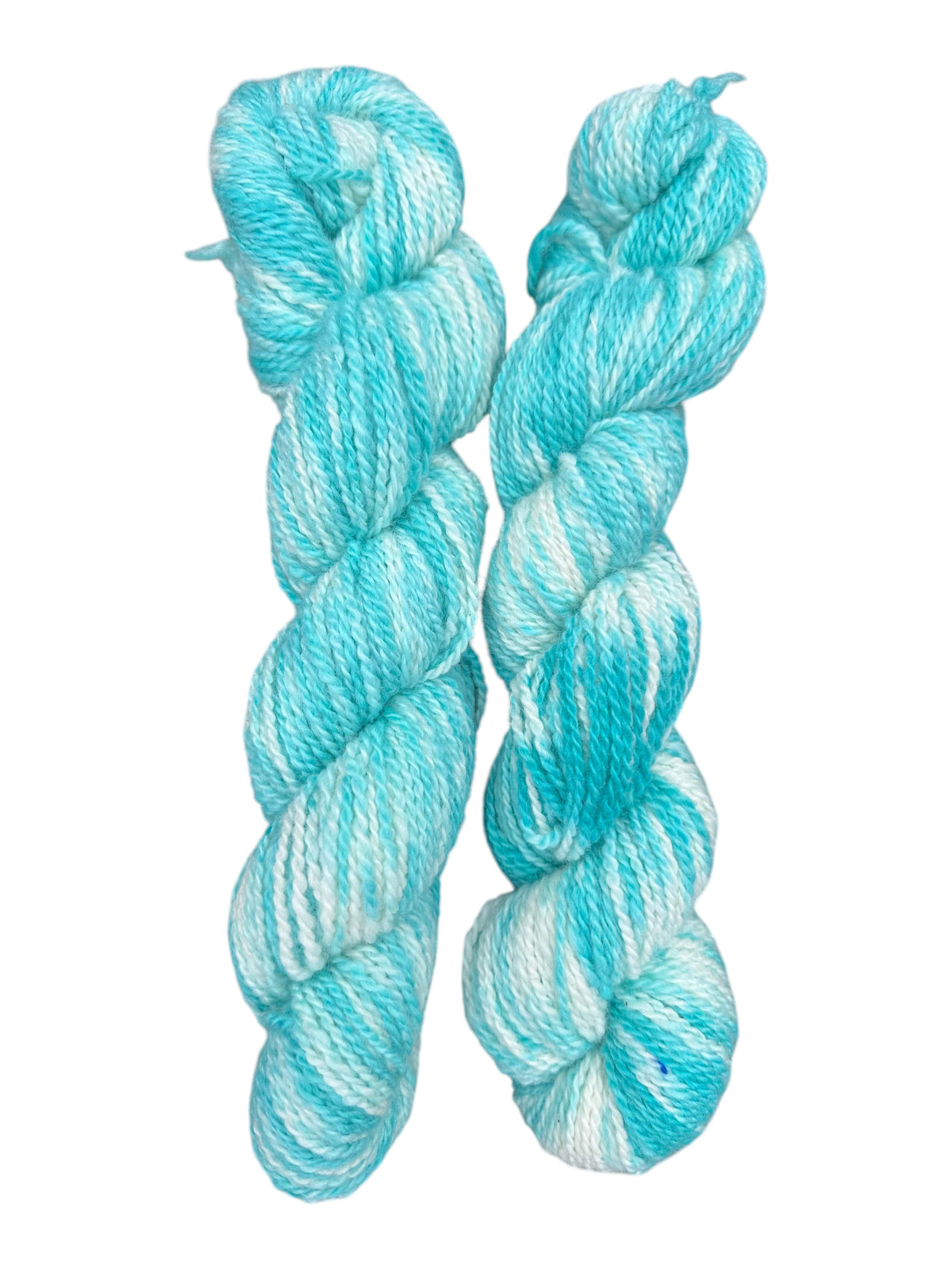 Oak Crest Alpacas and More hand dyed DK weight 100% American alpaca yarn in variegated turquoise and white