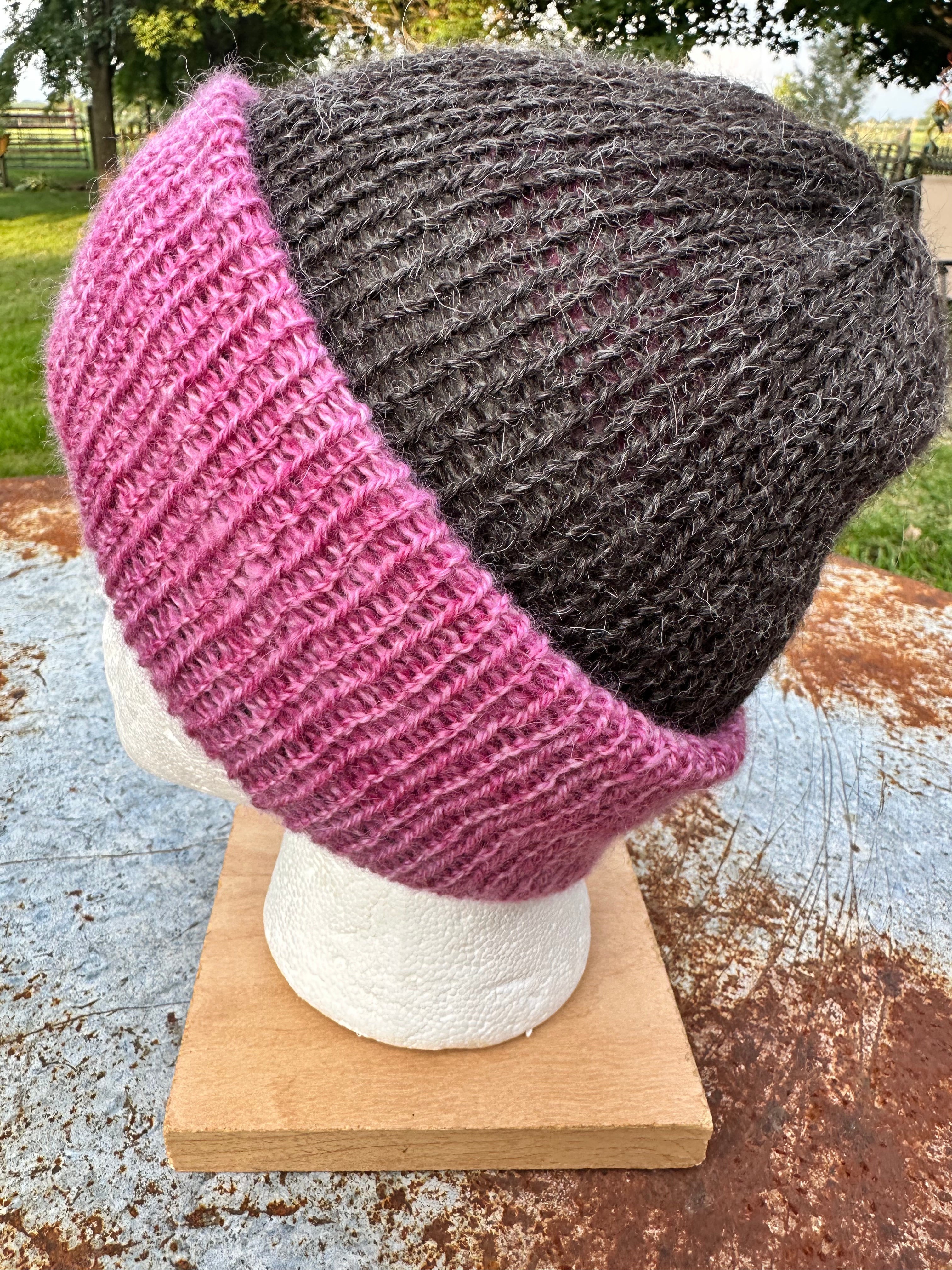 Double knit Alpaca hat with fold over brim. REbersible. 3 colors.