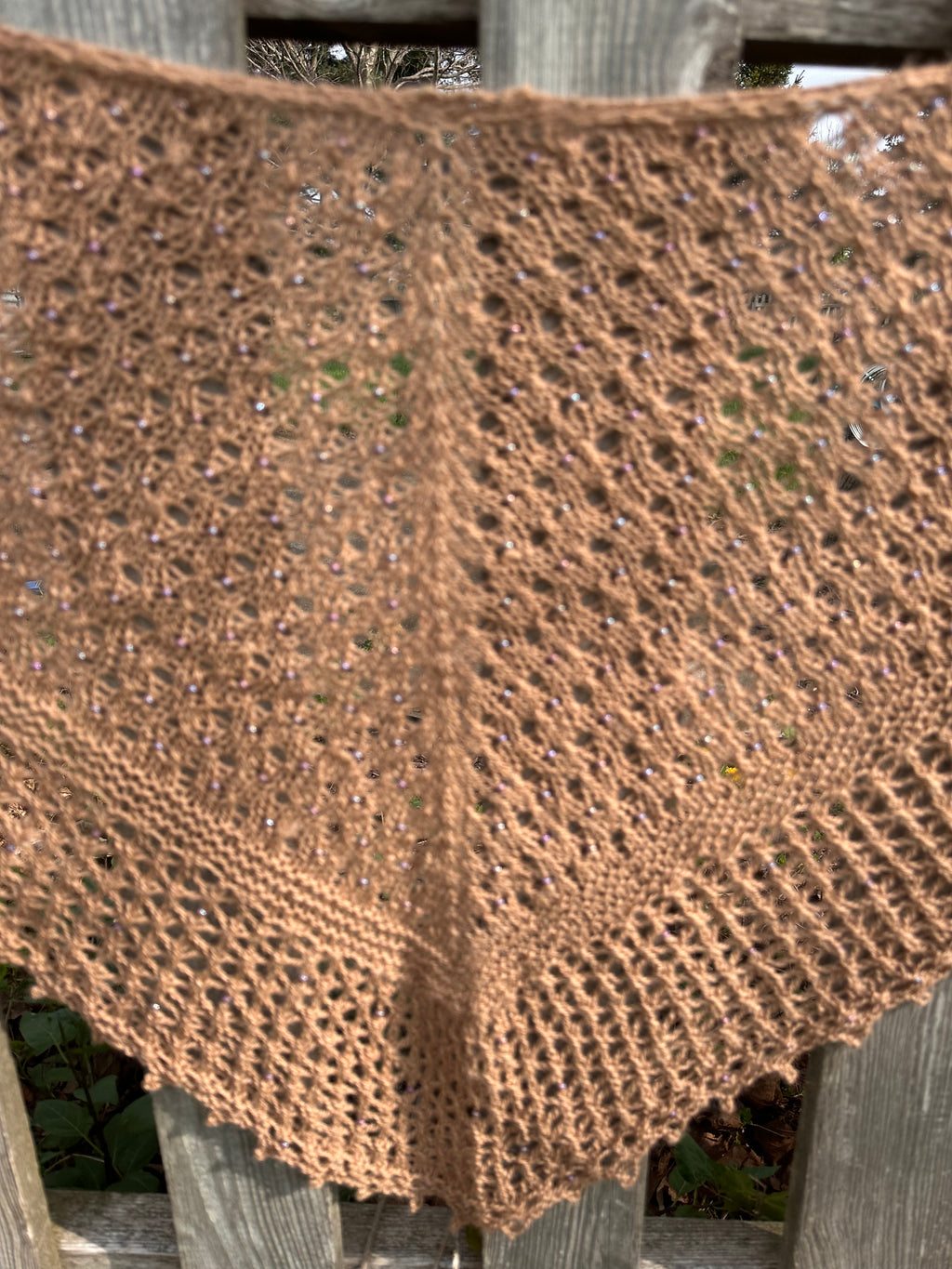 Hand knit 100% Alpaca beaded lace shawl. Luxury.