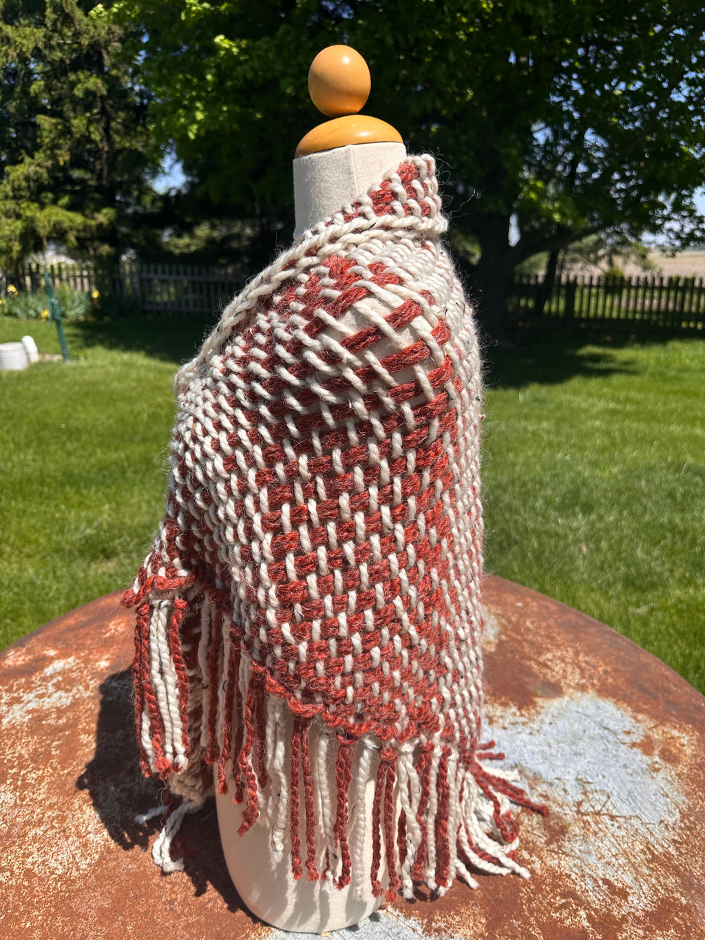 Hand woven alpaca shawl with fringe. 20% Alpaca  plus Acrylic. Chunky yarn.