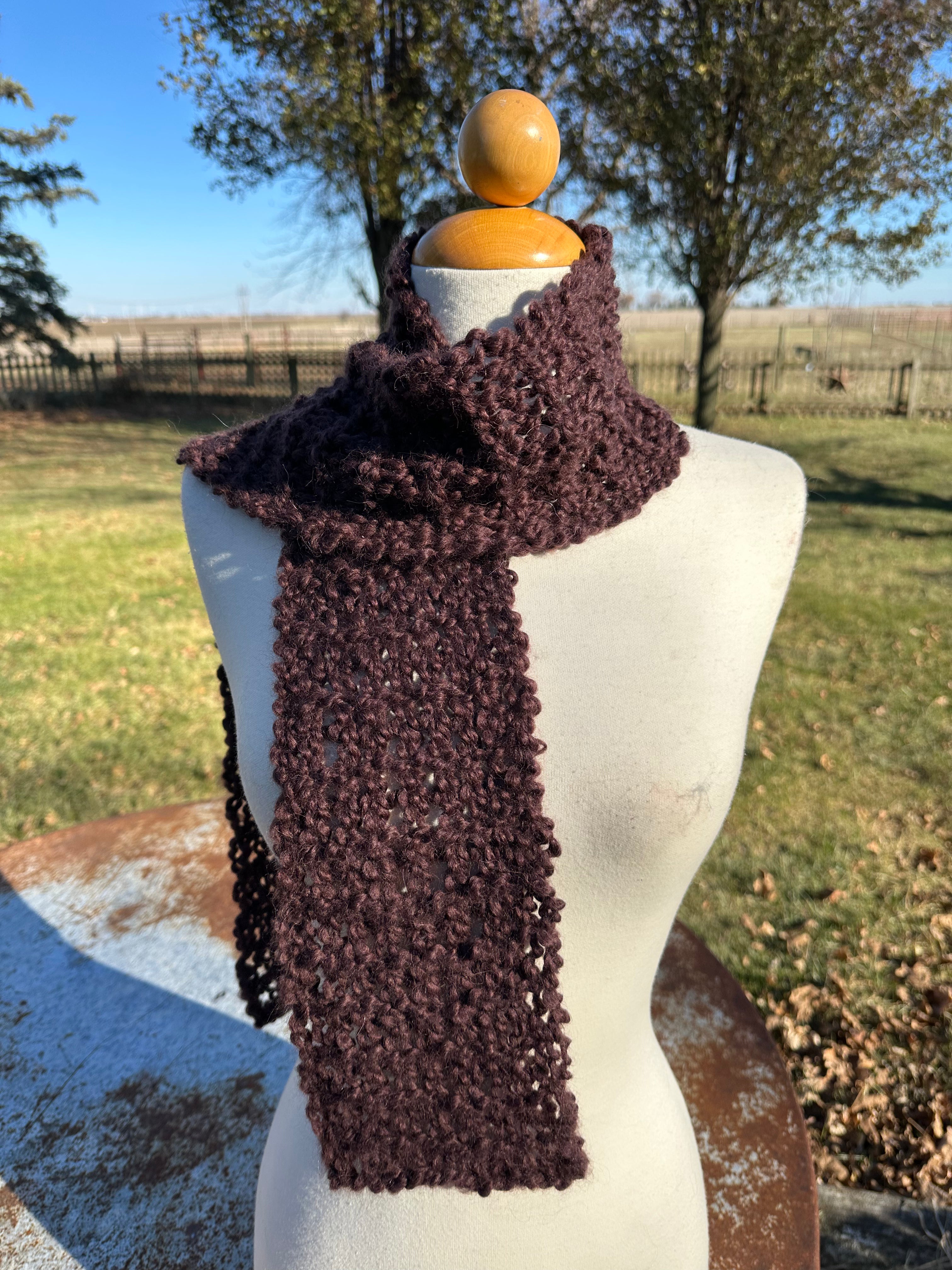 Chocolate Brown Alpaca scarf. Hand made.
