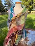 Hand woven alpaca shawl with fringe. 20% Alpaca  plus Acrylic. Chunky yarn.