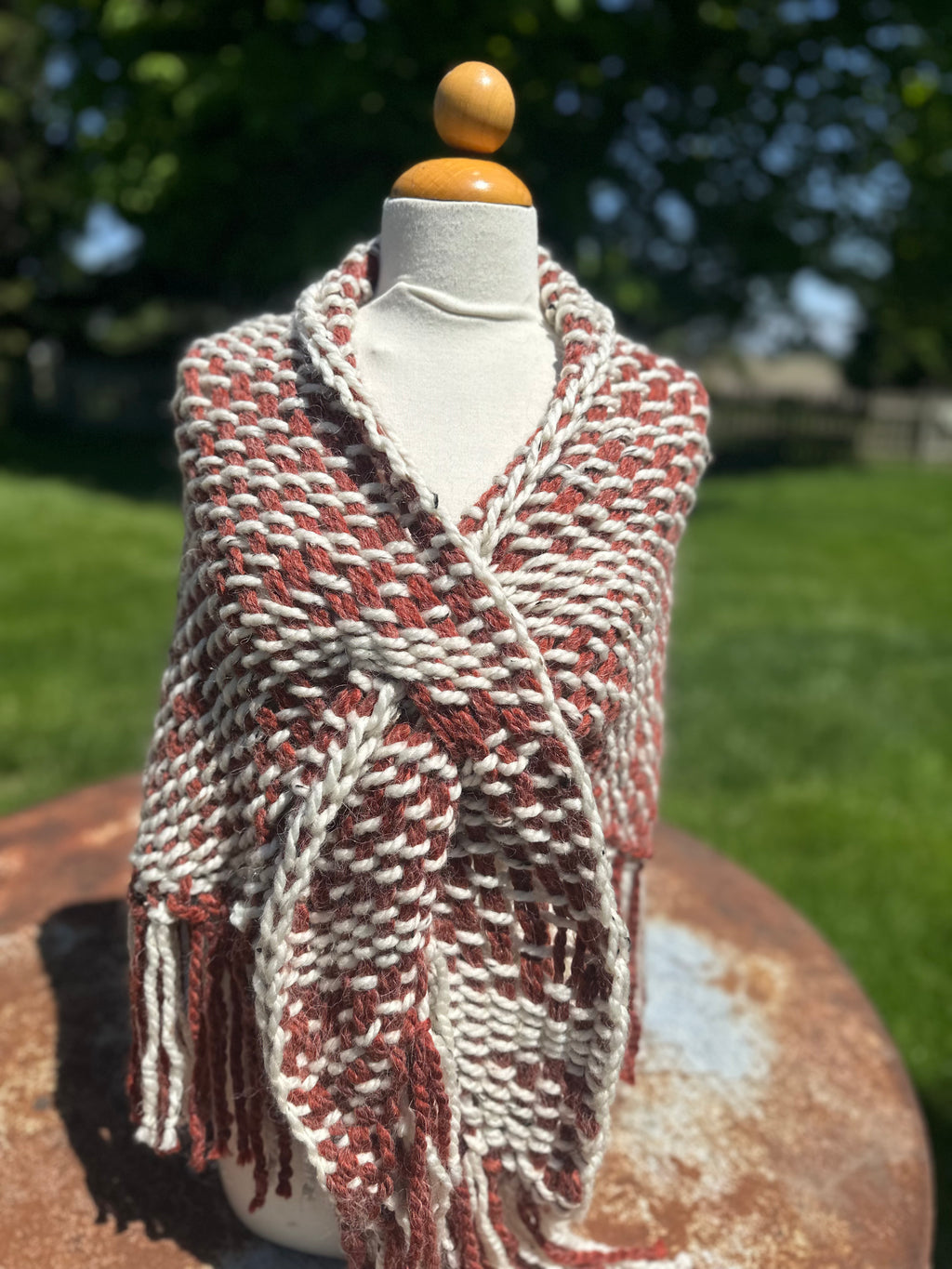 Hand woven alpaca shawl with fringe. 20% Alpaca  plus Acrylic. Chunky yarn.