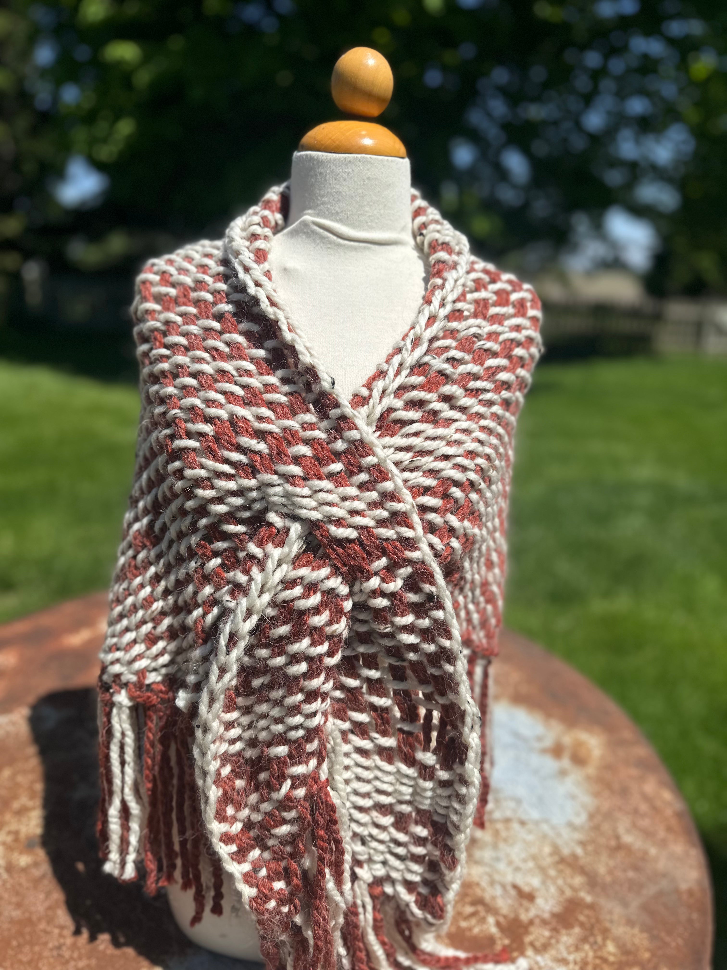 Hand woven alpaca shawl with fringe. 20% Alpaca  plus Acrylic. Chunky yarn.