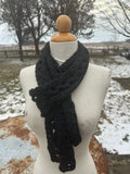Black lacey Alpaca scarf. Hand knit.