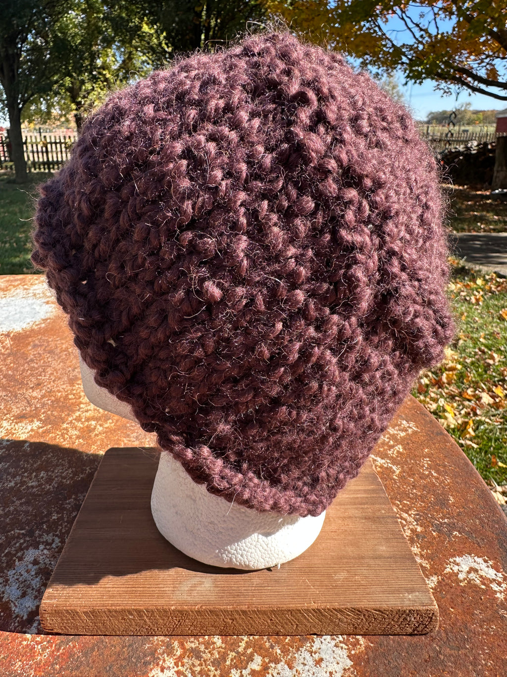 Chunky Boucle hat.  Hand knit. Alpaca/Wool
