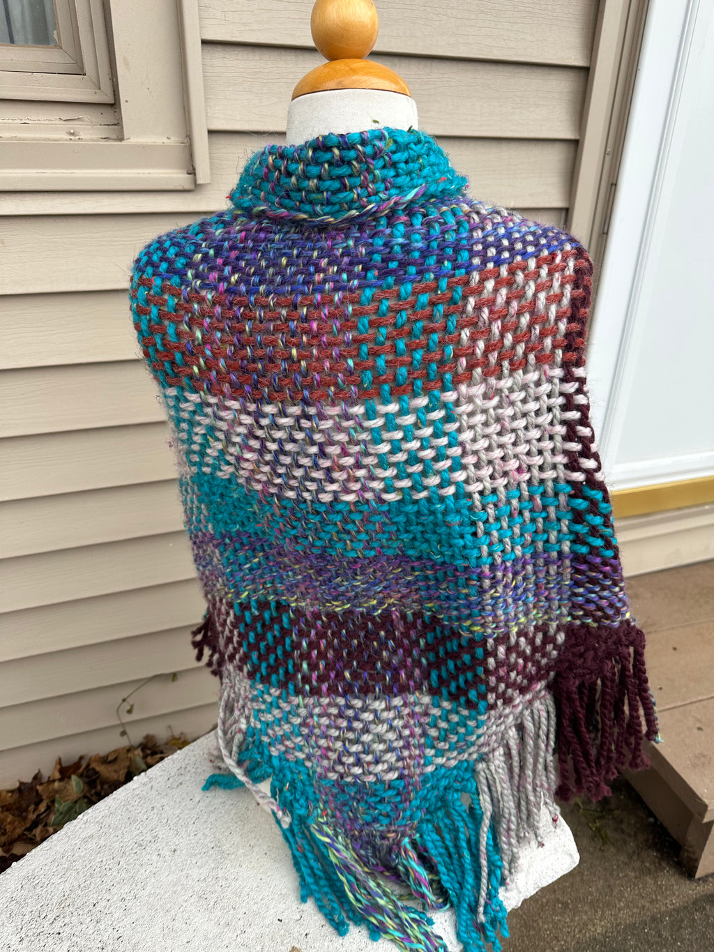 Hand woven alpaca shawl with fringe. 20% Alpaca  plus Acrylic. Chunky yarn.