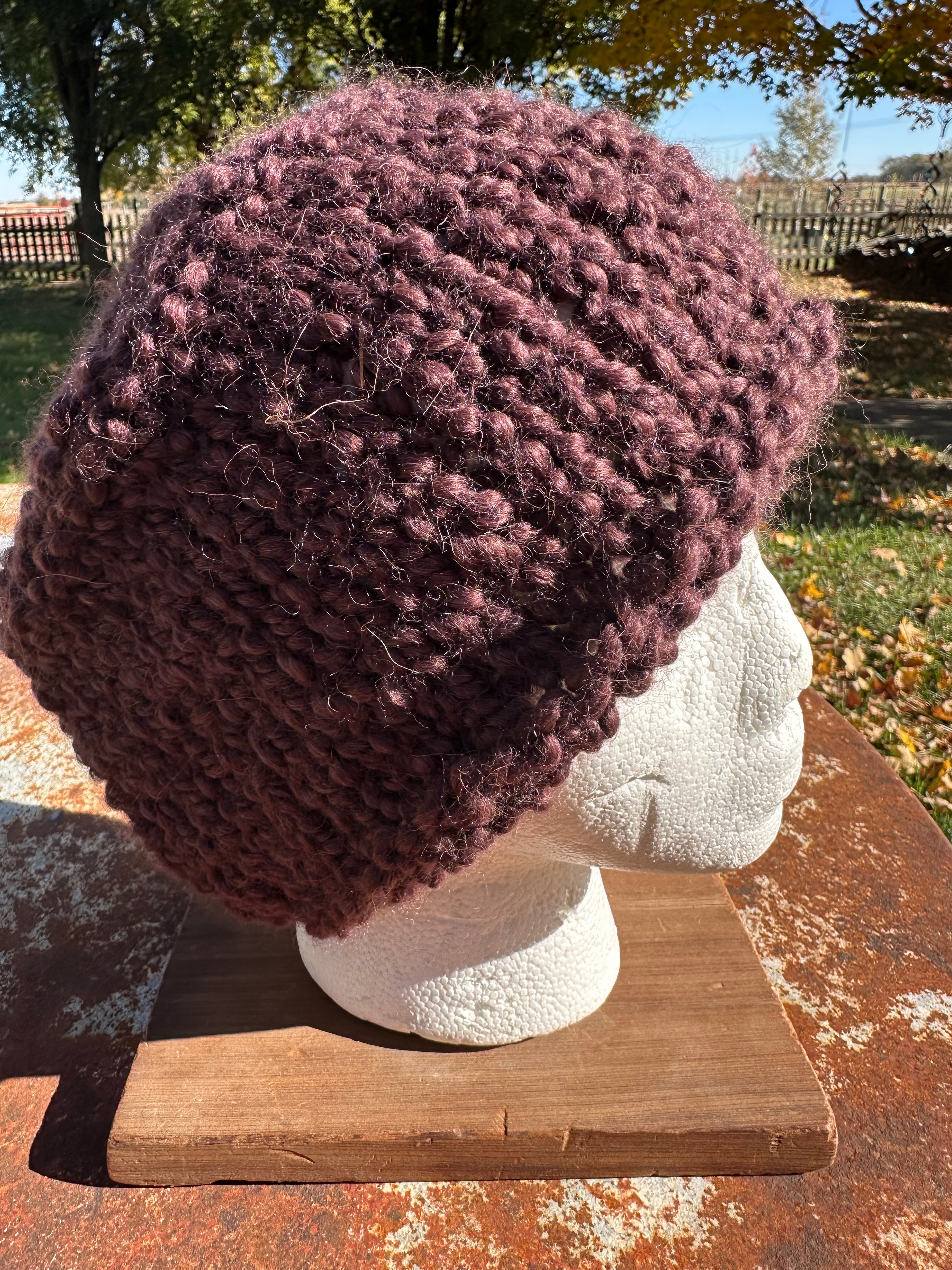 Chunky Boucle hat.  Hand knit. Alpaca/Wool