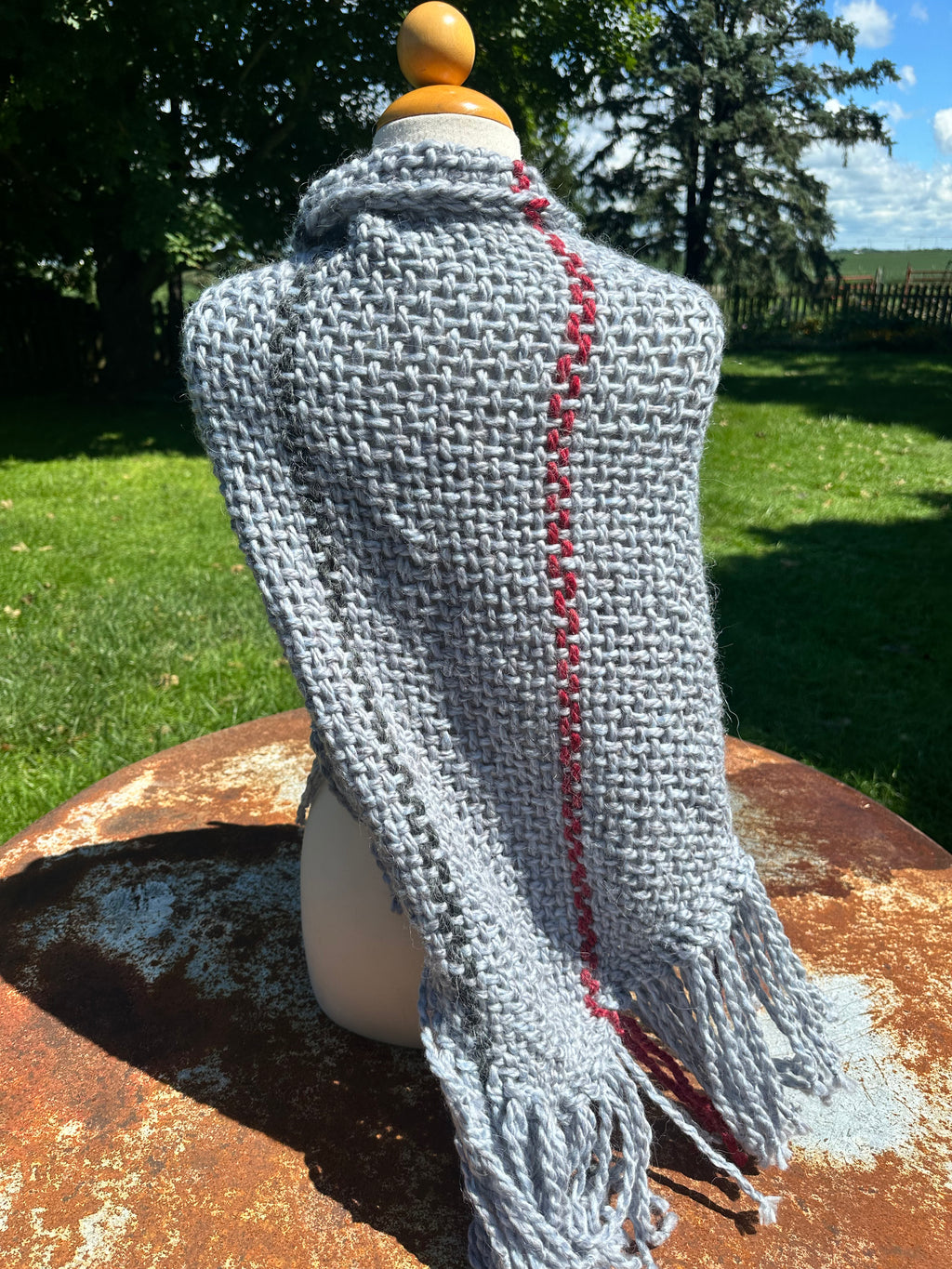 Hand woven alpaca shawl with fringe. 20% Alpaca  plus Acrylic. Chunky yarn.