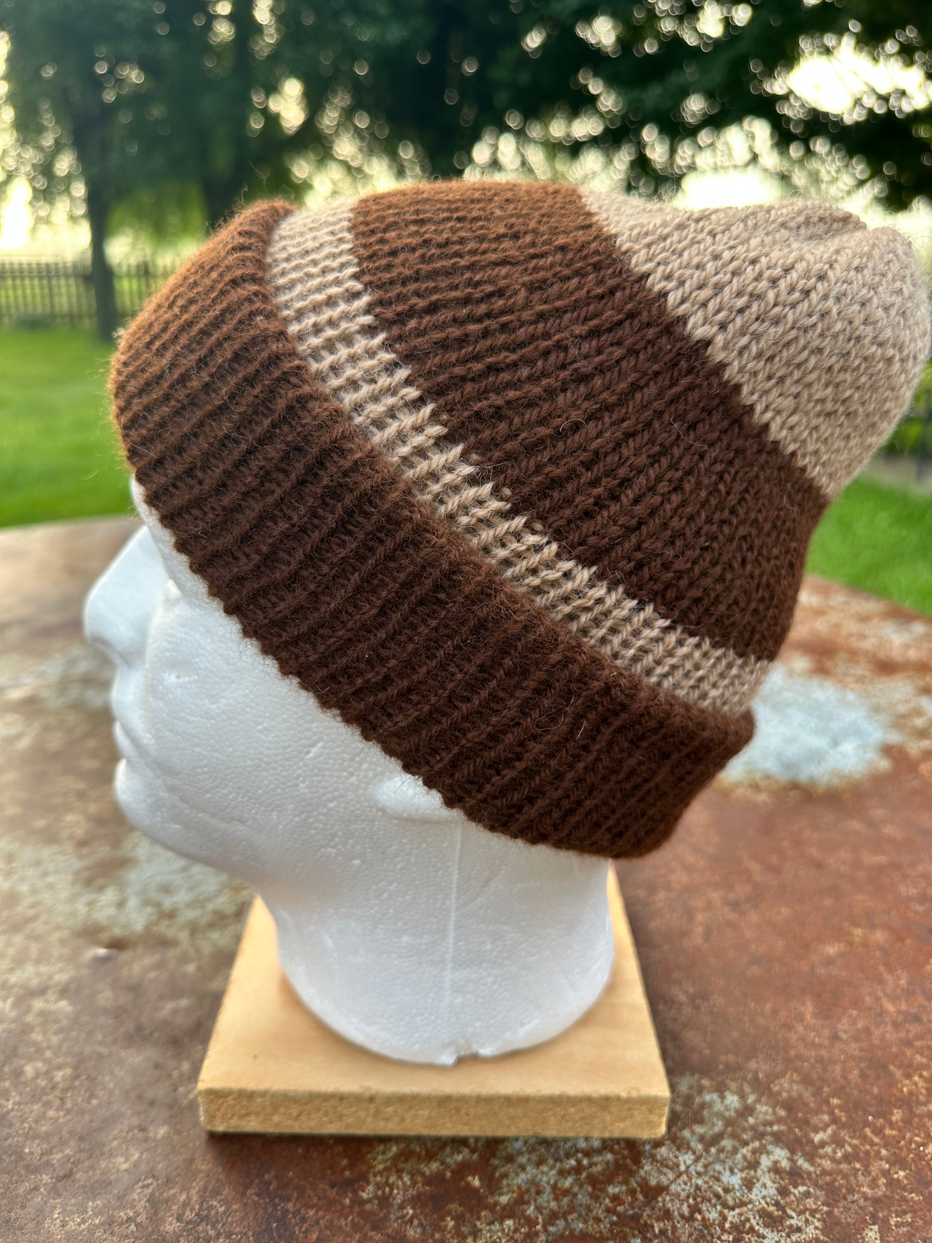 Thick Reversible English Double knit Alpaca hat with fold over brim