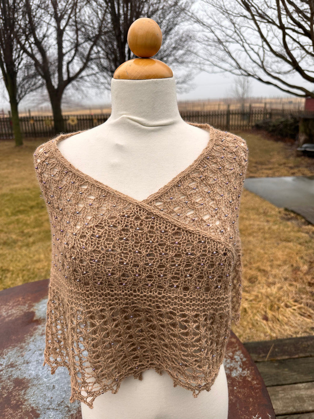 Hand knit 100% Alpaca beaded lace shawl. Luxury.