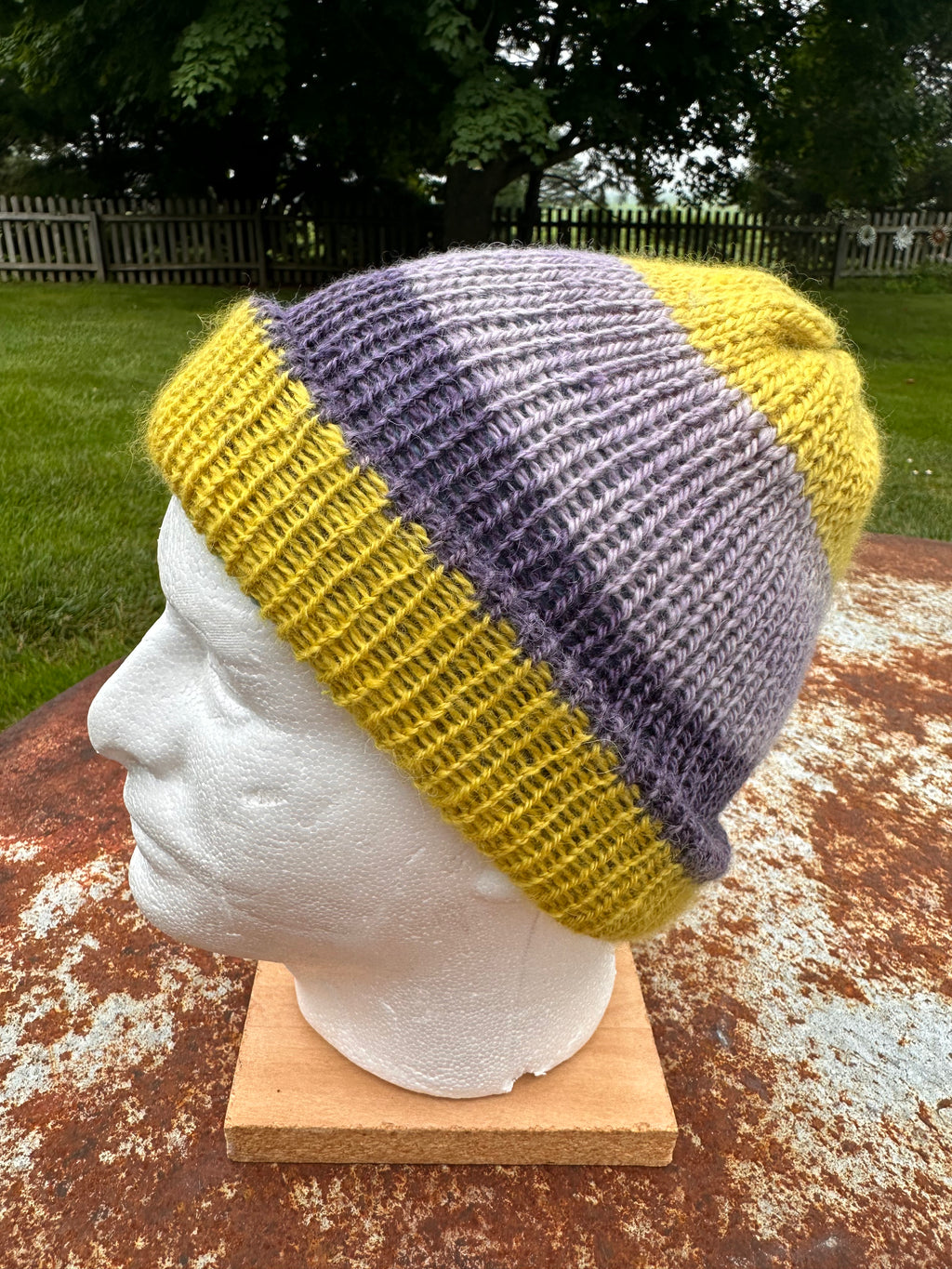Thick Reversible English Double knit Alpaca hat with fold over brim