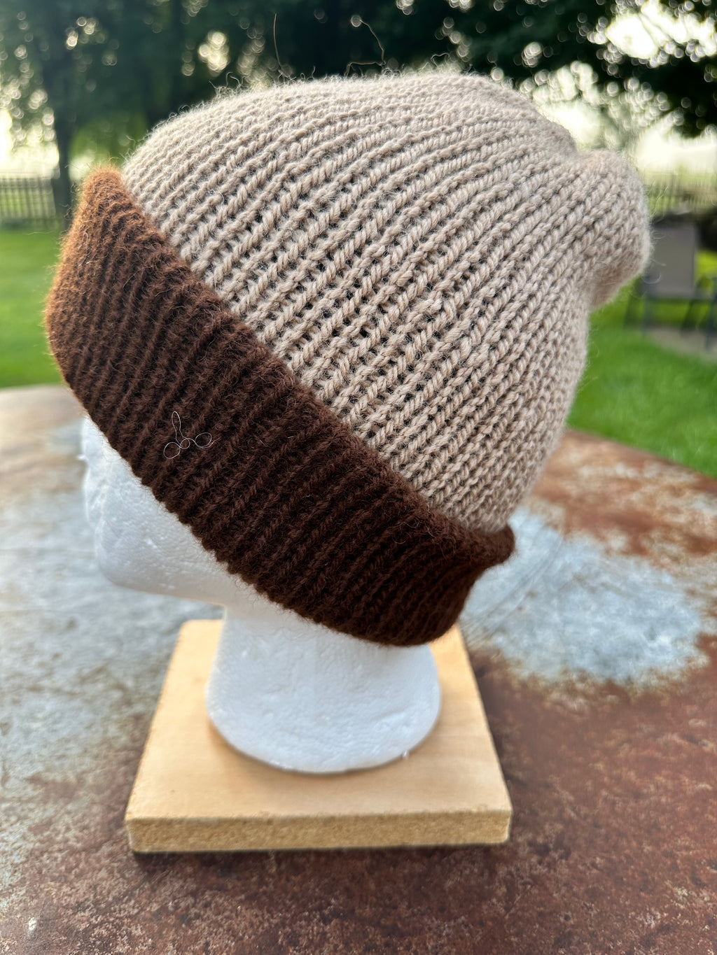 Thick Reversible English Double knit Alpaca hat with fold over brim