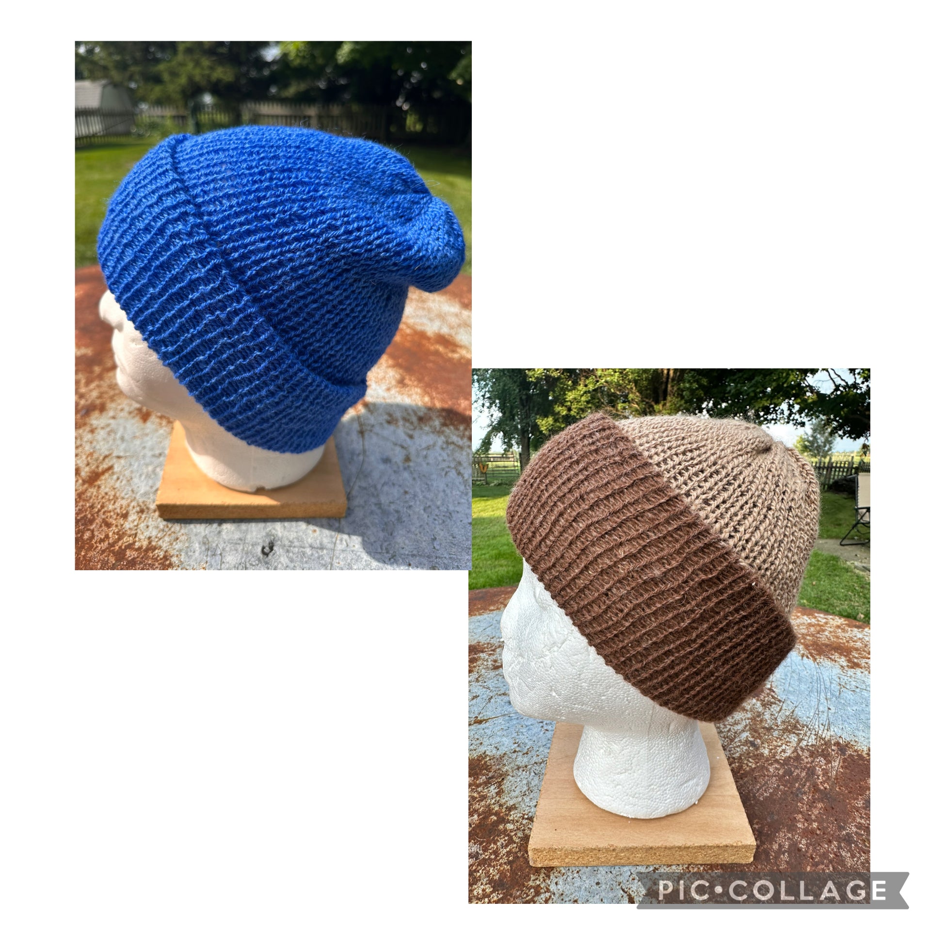 Lightweight double knit Alpaca hat with fold over brim. Reversible.