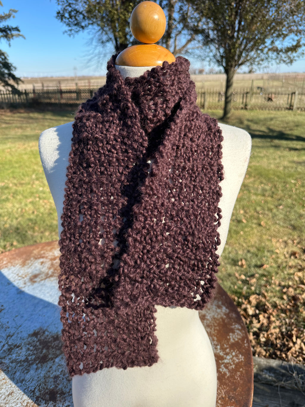 Chocolate Brown Alpaca scarf. Hand made.