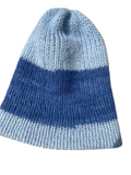 Oak Crest Alpacas and More reversible double knit alpaca hat in light and dark blue stripes
