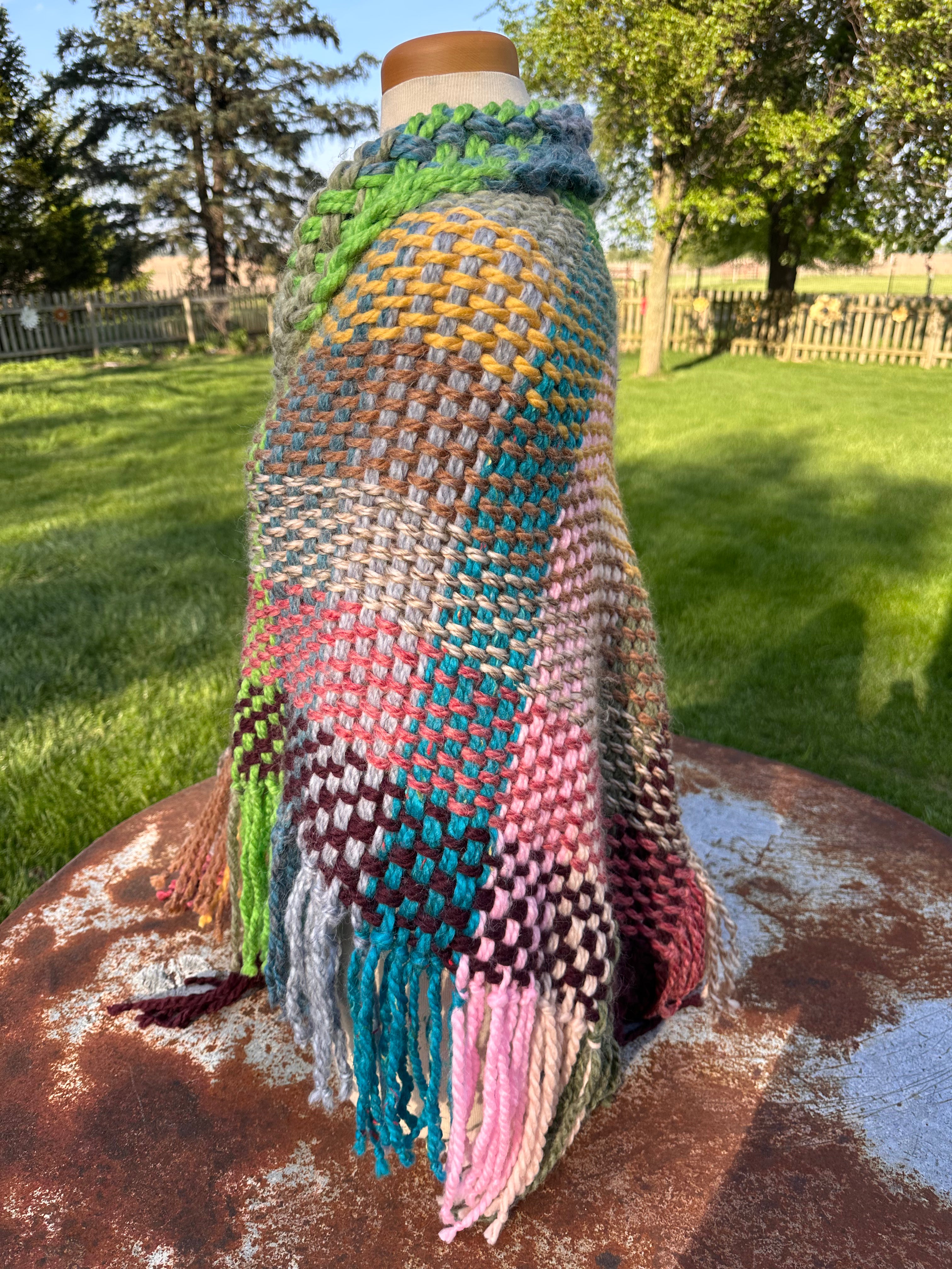 Hand woven alpaca shawl with fringe. 20% Alpaca  plus Acrylic. Chunky yarn.