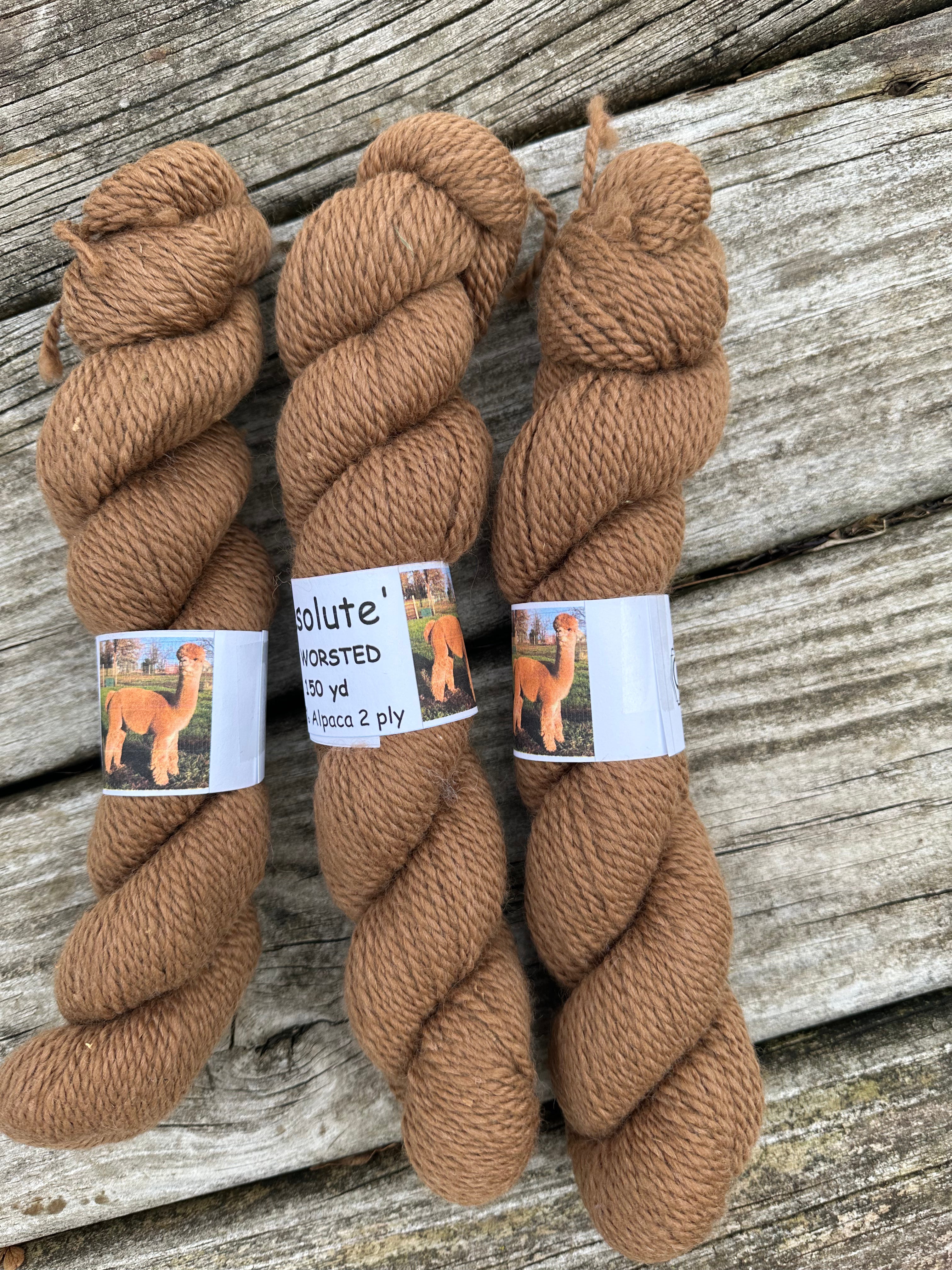 200 yd of Worsted 100% USA Alpaca from our alpacas, 2 ply. Natural Colors