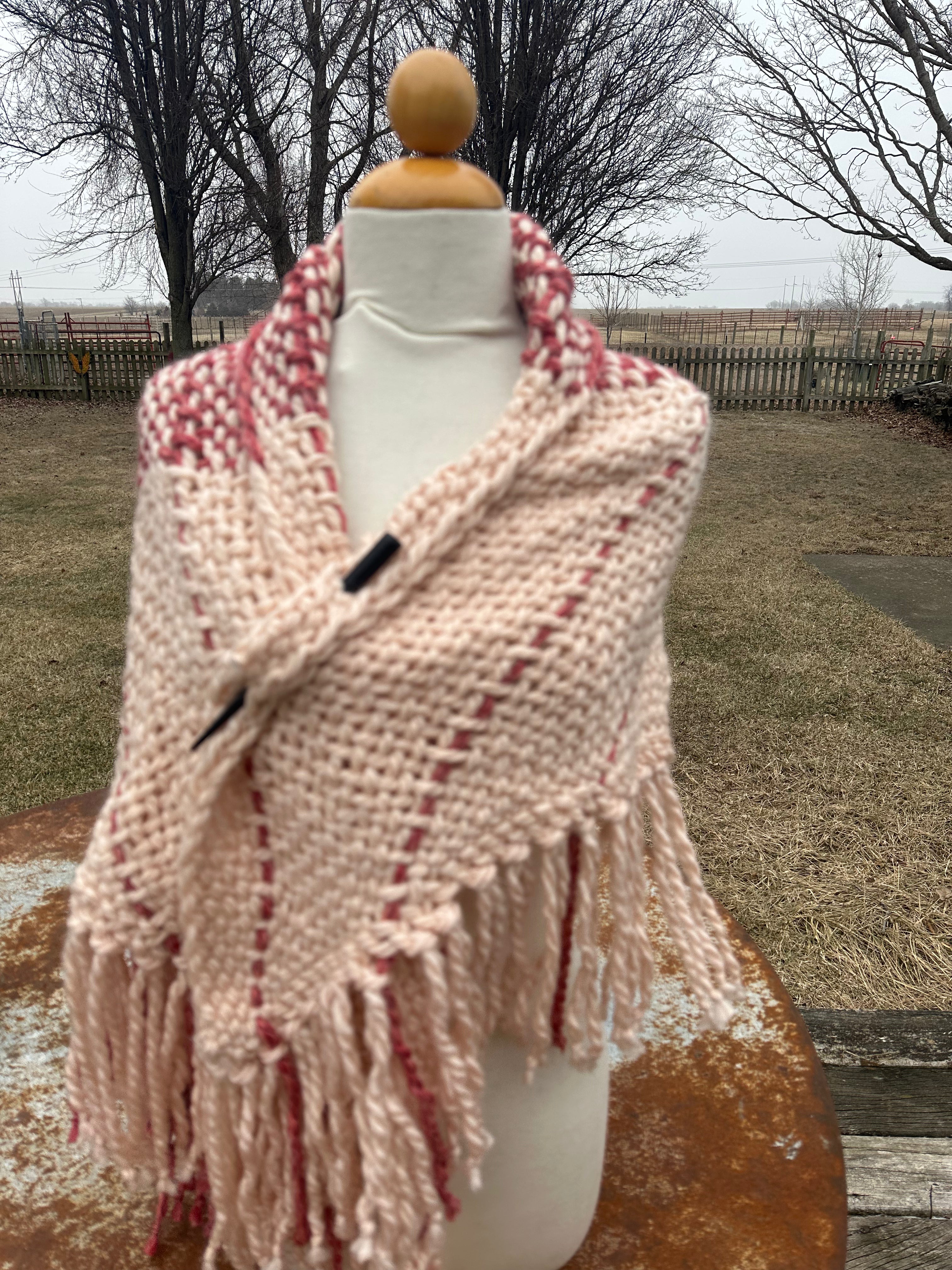 Hand woven alpaca shawl with fringe. 20% Alpaca  plus Acrylic. Chunky yarn.