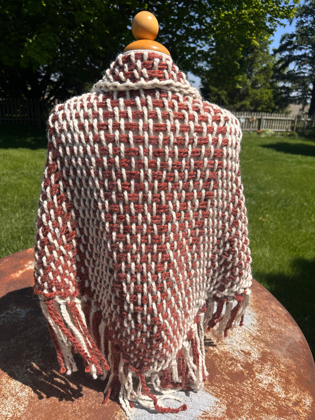 Hand woven alpaca shawl with fringe. 20% Alpaca  plus Acrylic. Chunky yarn.