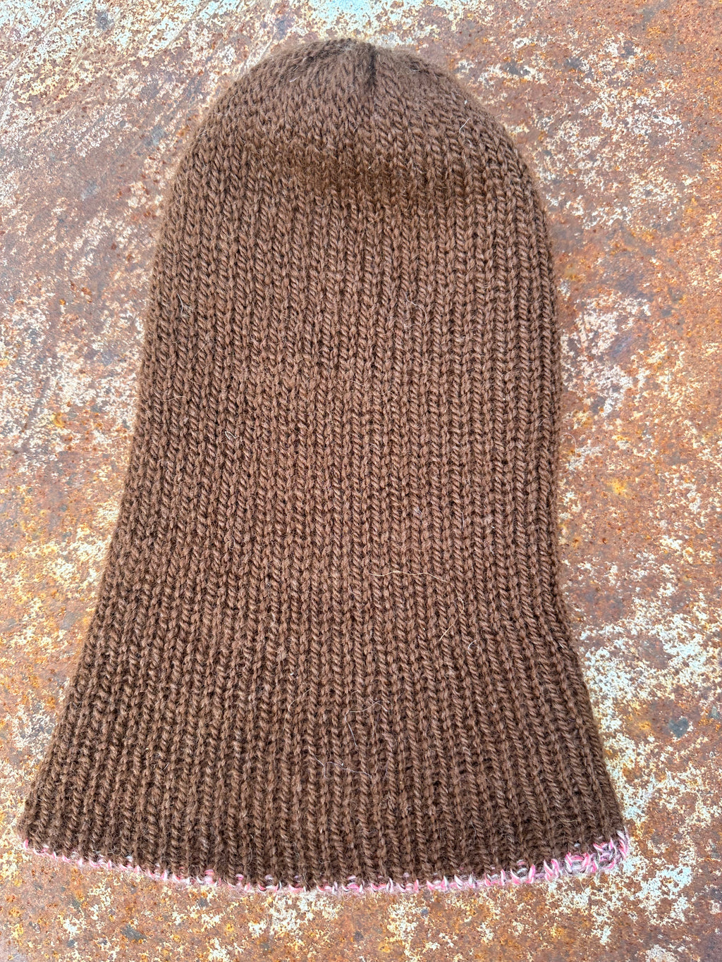 Double knit 100% Alpaca hat with fold over brim. Reversible.
