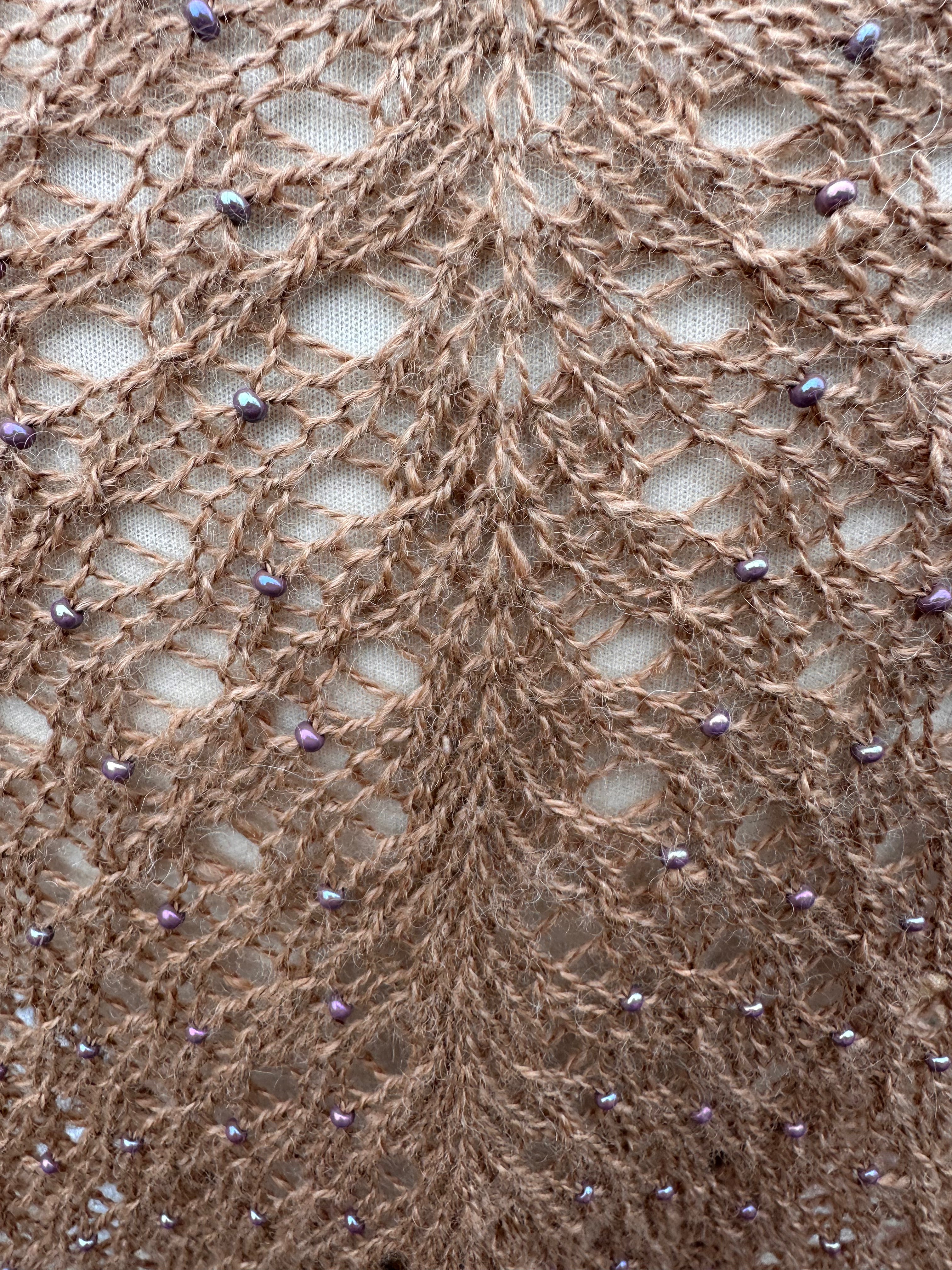 Hand knit 100% Alpaca beaded lace shawl. Luxury.