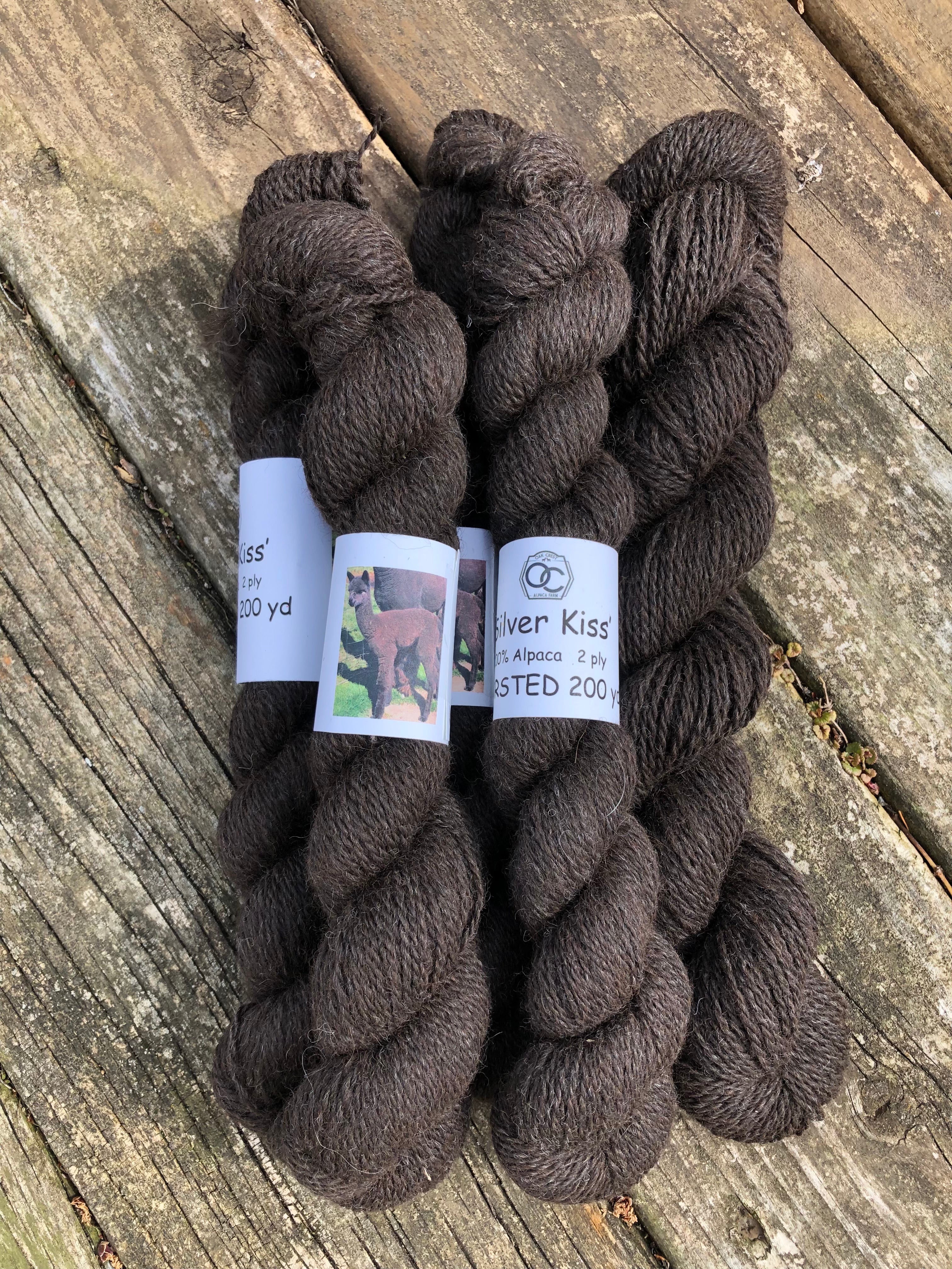 200 yd of Worsted 100% USA Alpaca from our alpacas, 2 ply. Natural Colors