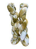 Oak Crest Alpacas and More variegated worsted weight alpaca yarn in green and white hand-dyed 2-ply skeins