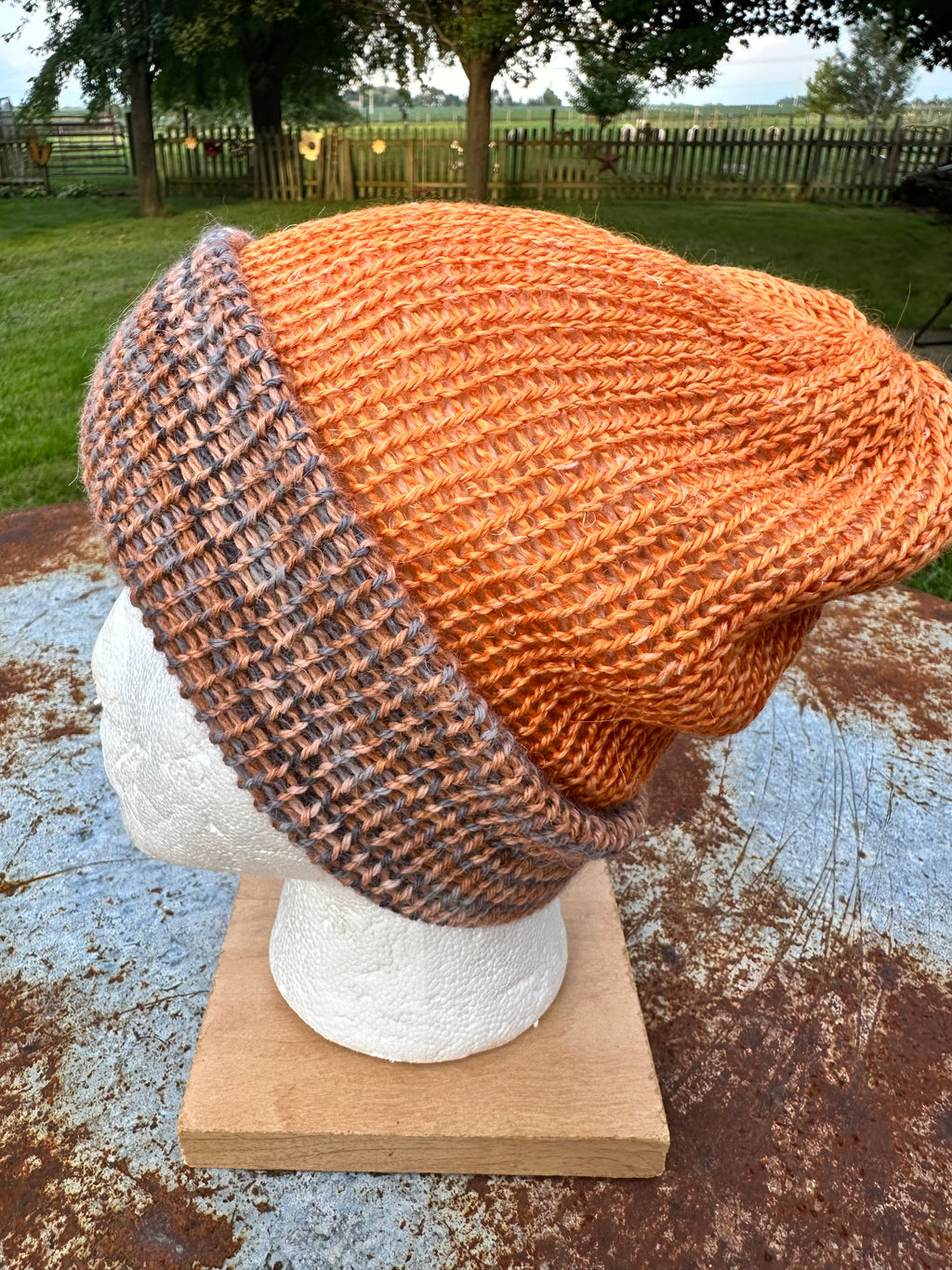 Double knit 100% Alpaca hat with fold over brim. Reversible. 3 colors.
