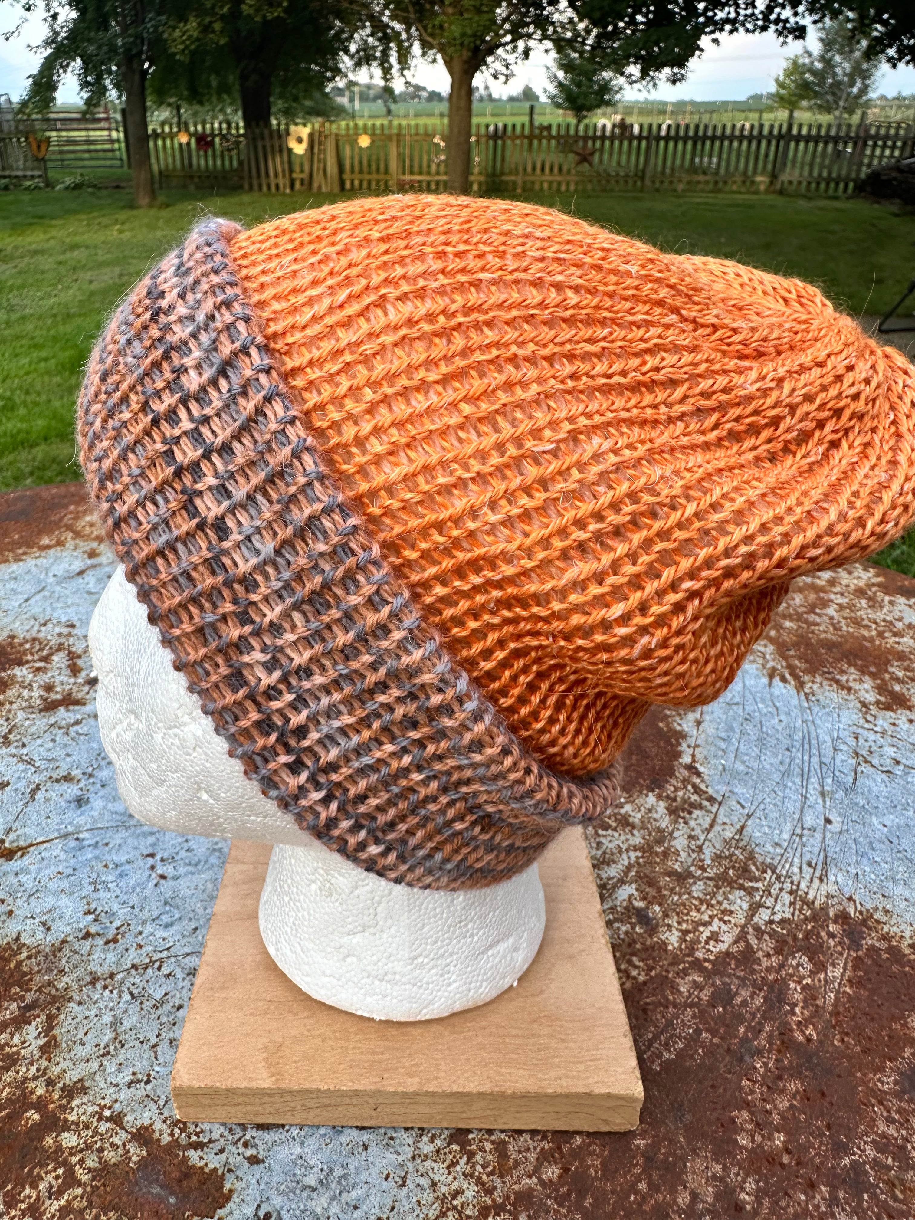 Double knit 100% Alpaca hat with fold over brim. Reversible. 3 colors.