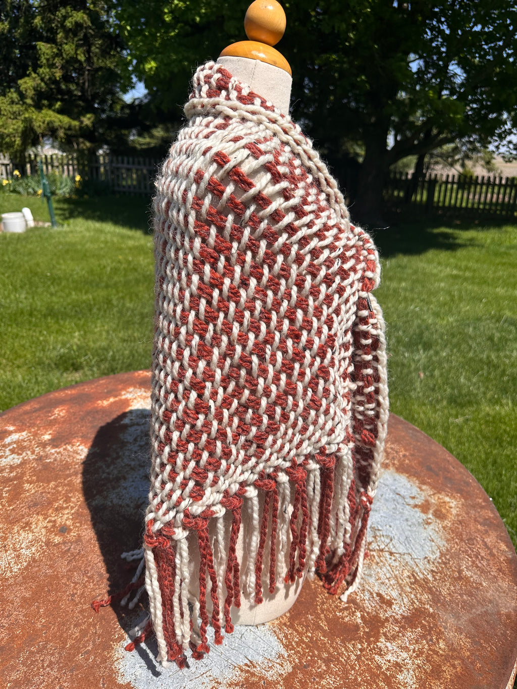 Hand woven alpaca shawl with fringe. 20% Alpaca  plus Acrylic. Chunky yarn.