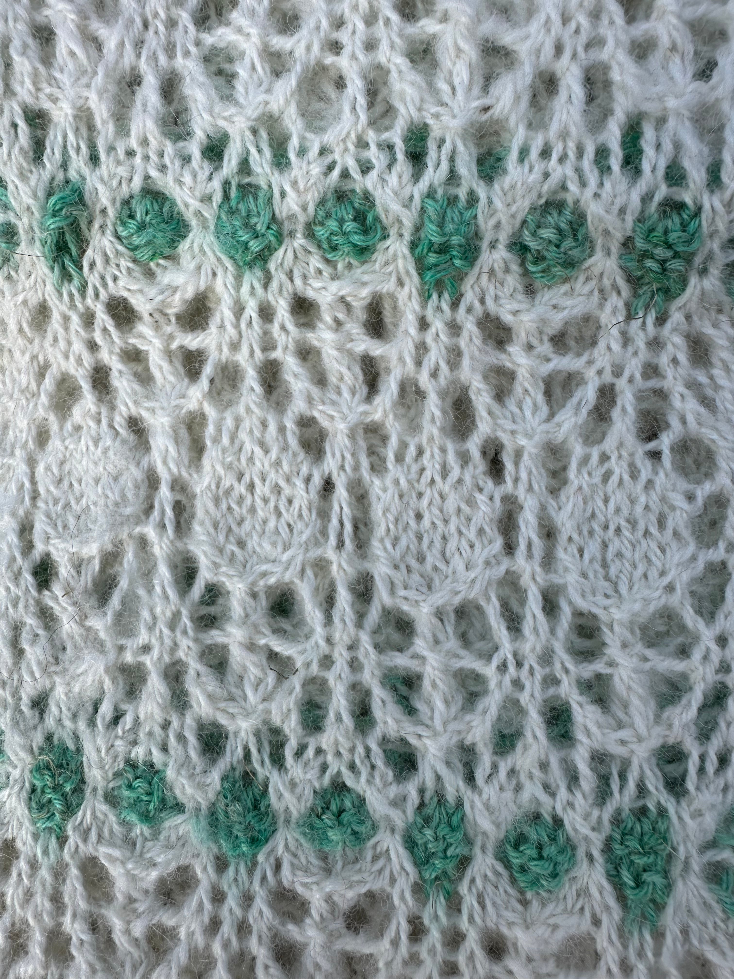 100% USA Alpaca hand knit scarf. Delicate lacey pattern.