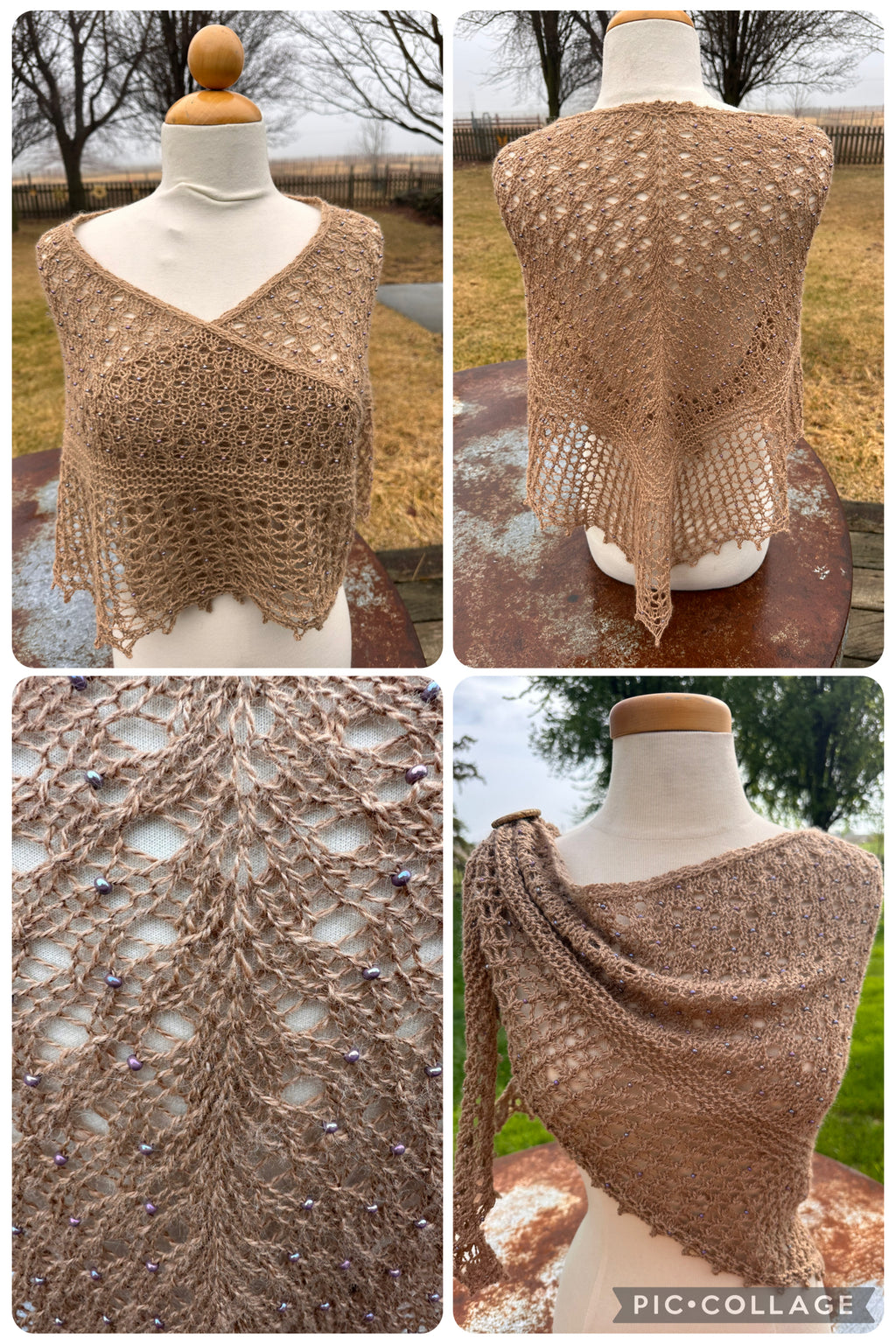 Hand knit 100% Alpaca beaded lace shawl. Luxury.