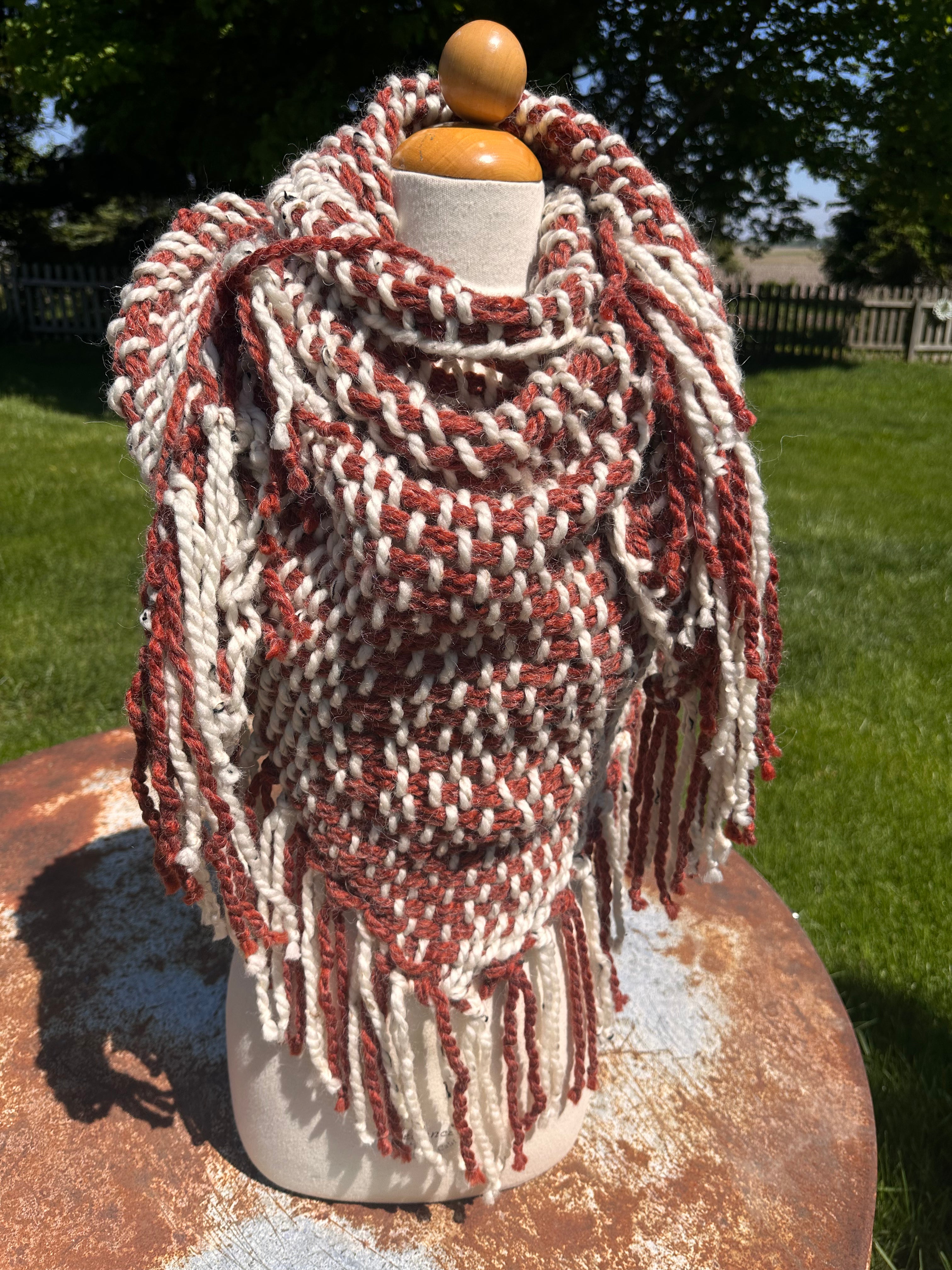 Hand woven alpaca shawl with fringe. 20% Alpaca  plus Acrylic. Chunky yarn.