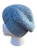 Oak Crest Alpacas and More hand-knit light blue textured alpaca blend boucle hat on a mannequin head