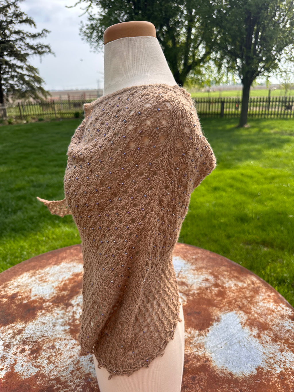 Hand knit 100% Alpaca beaded lace shawl. Luxury.
