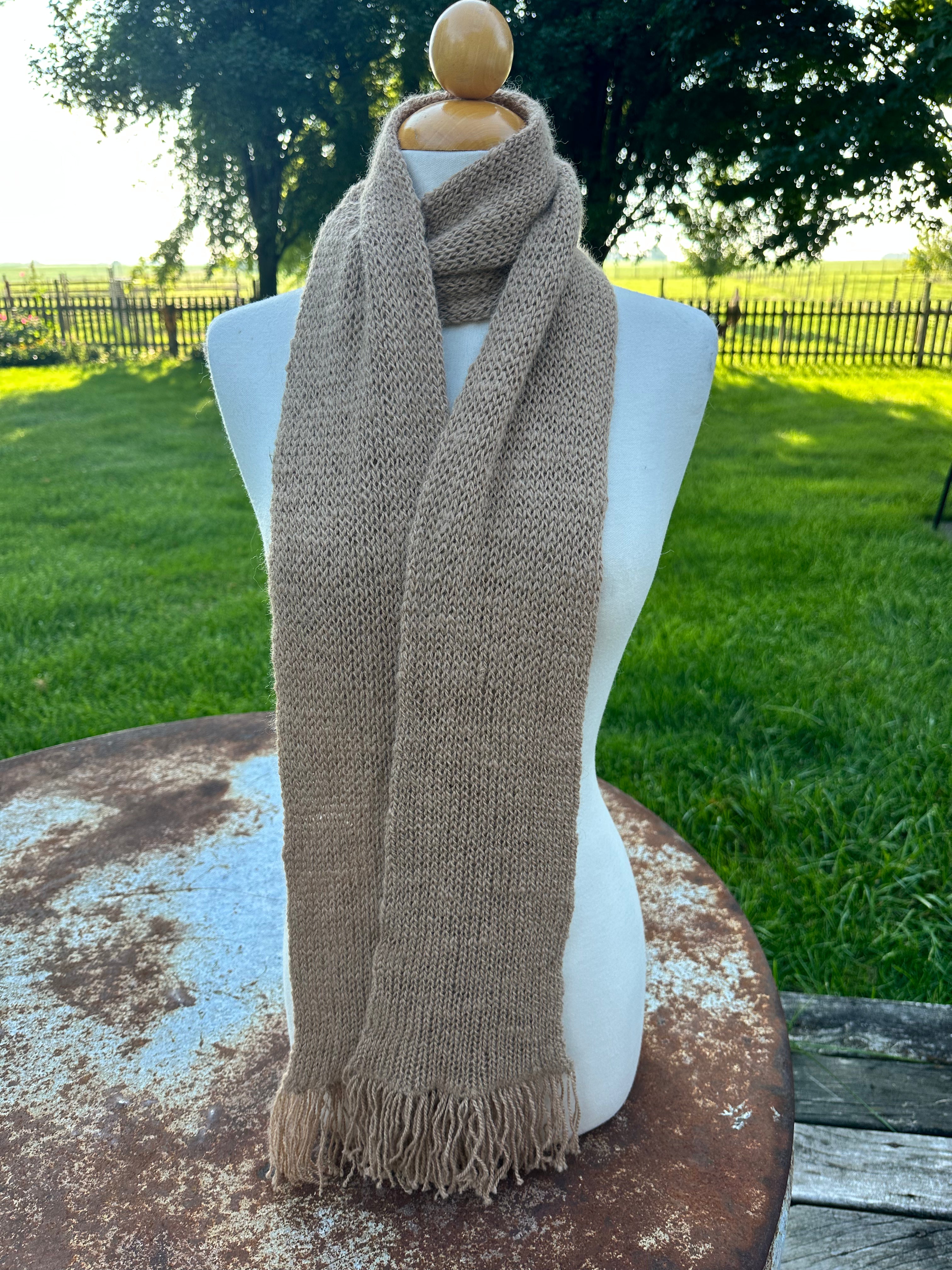 100% USA Alpaca knit scarf. Very soft and warm.