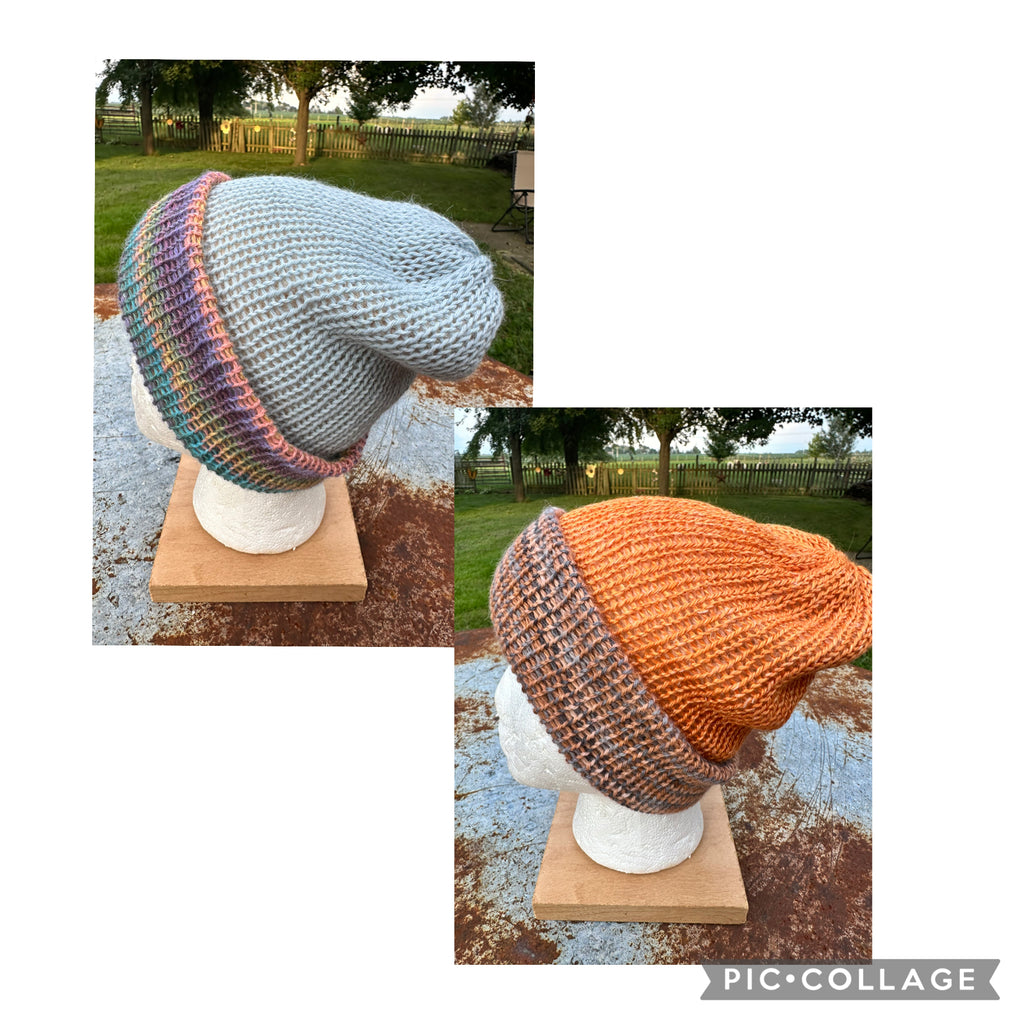 Double knit 100% Alpaca hat with fold over brim. Reversible. 3 colors.