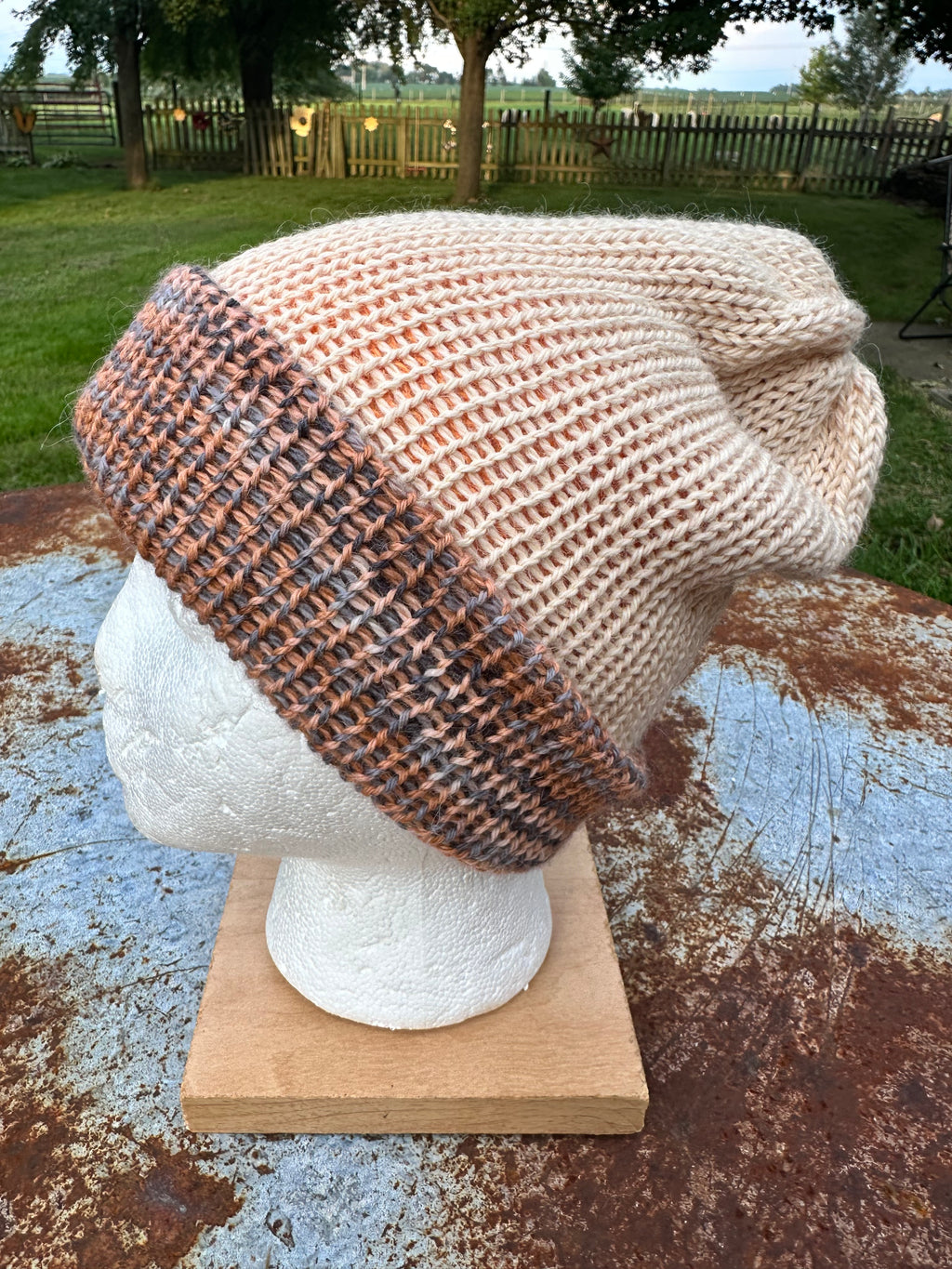 Double knit 100% Alpaca hat with fold over brim. Reversible. 3 colors.
