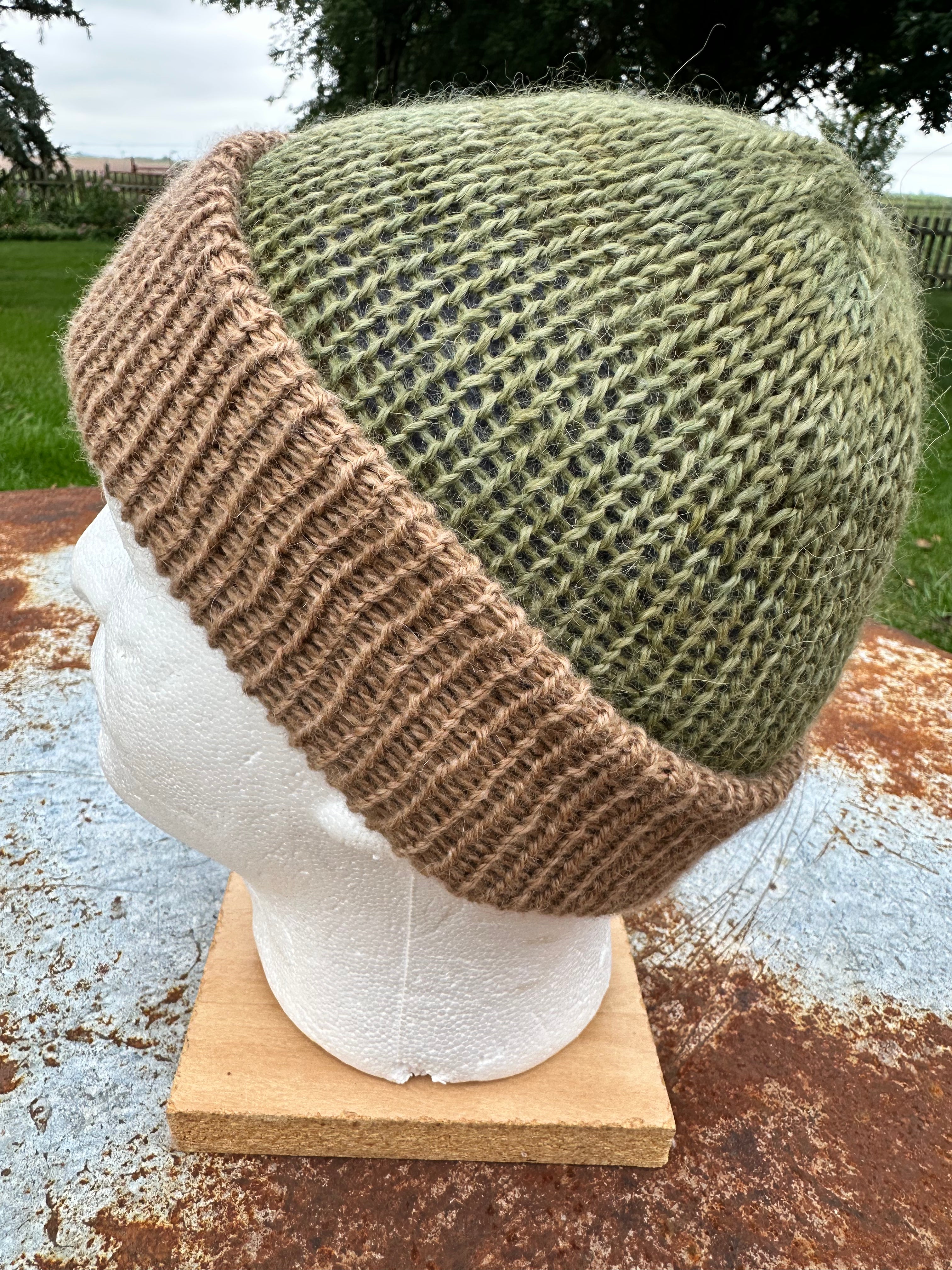 English Double knit 100% Alpaca hat with fold over brim. Reversible. 3 colors.